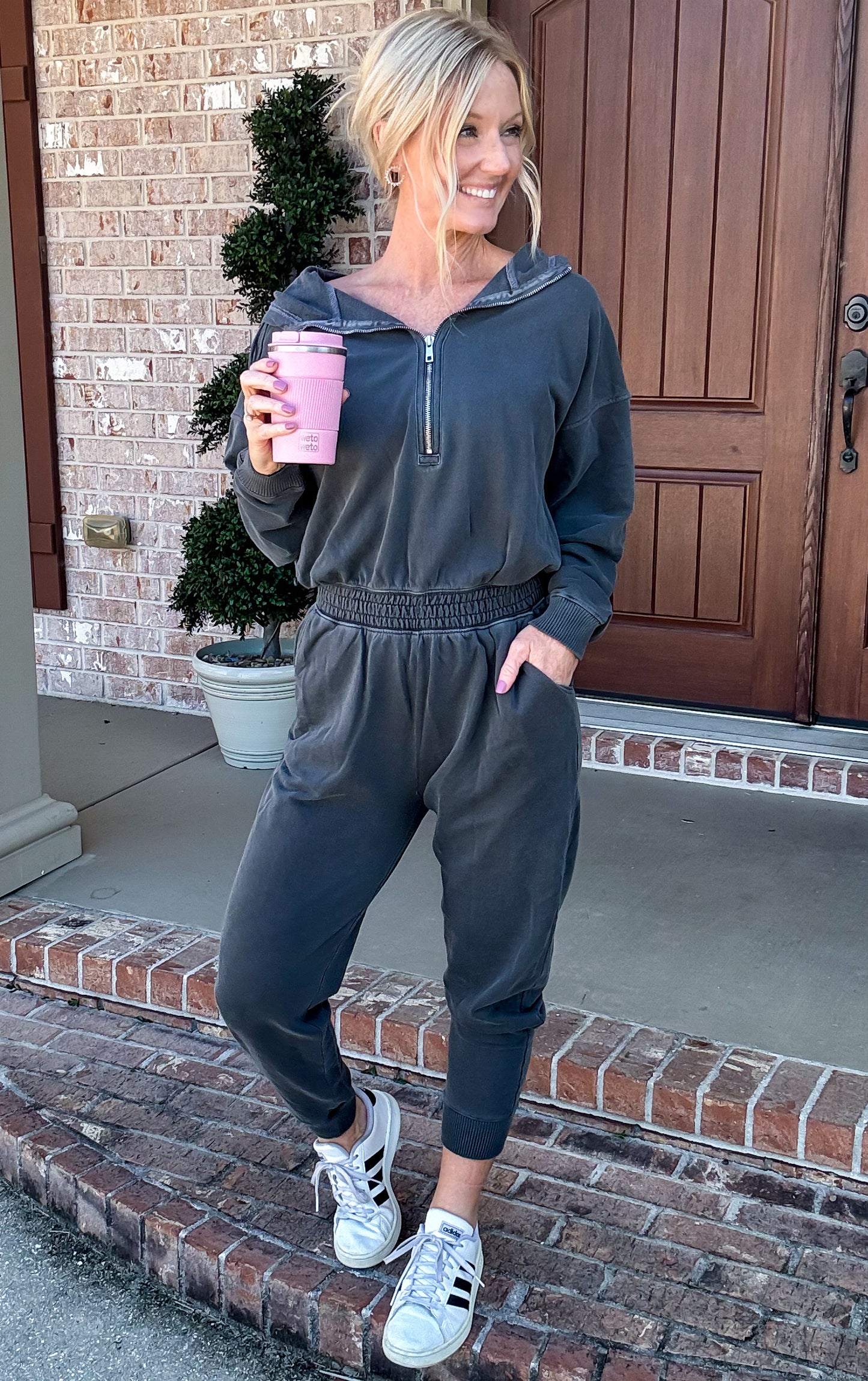 Washed French Terry Jumpsuit -- Charcoal