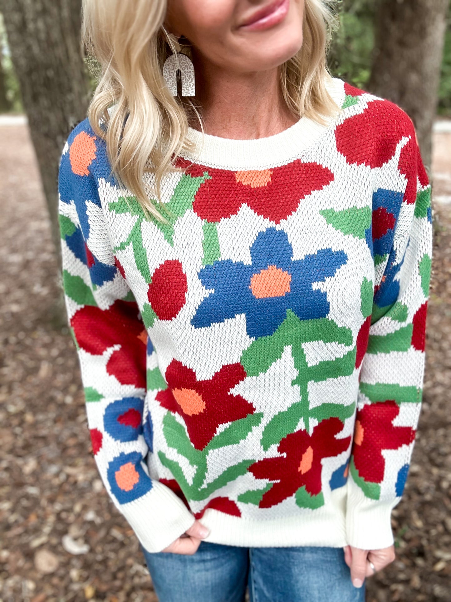 Floral Retro Pattern Multi Color Sweater