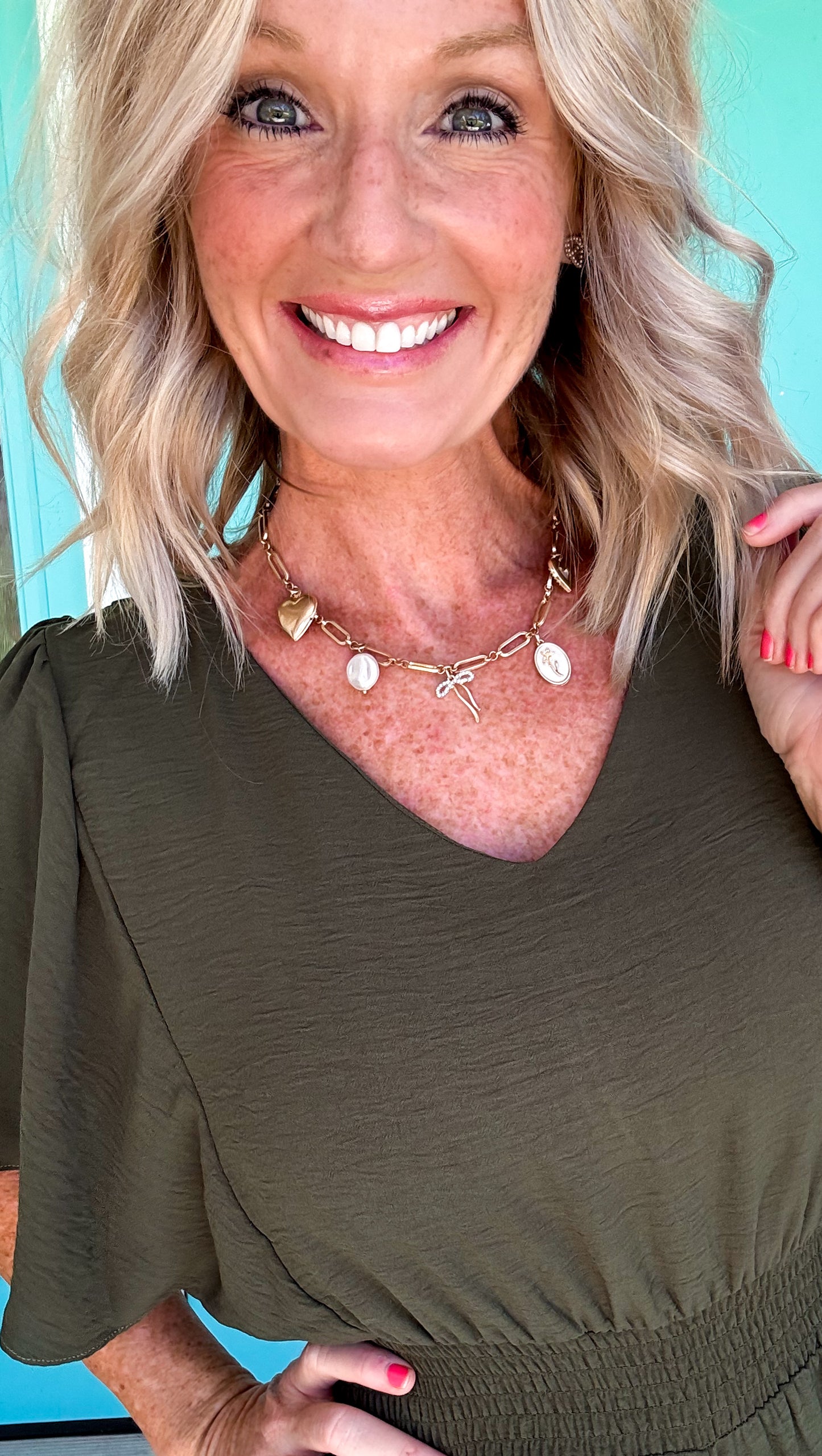 Heart, Pearl, & Bow Charm Necklace
