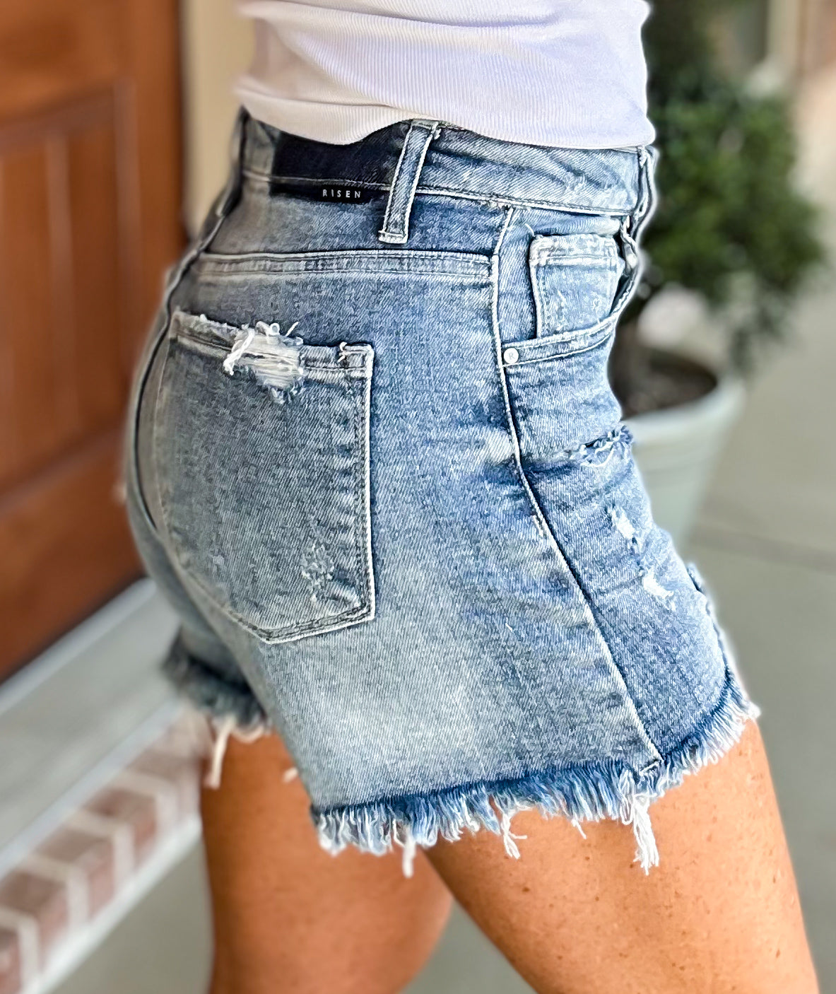 Hinsley High Rise Destroyed Shorts -- Light