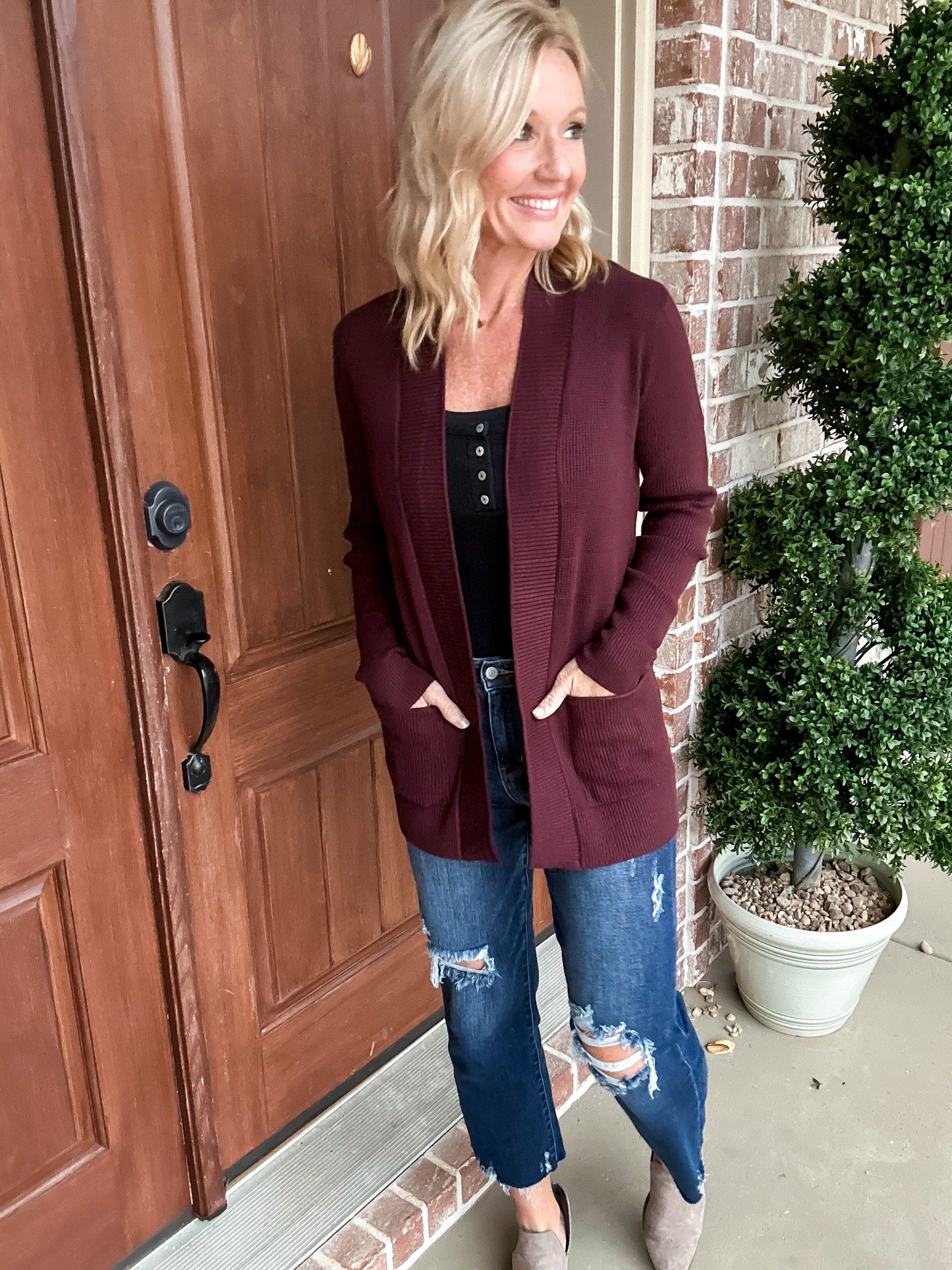 The Fall Color Waffle Knit Staccato Cardigan