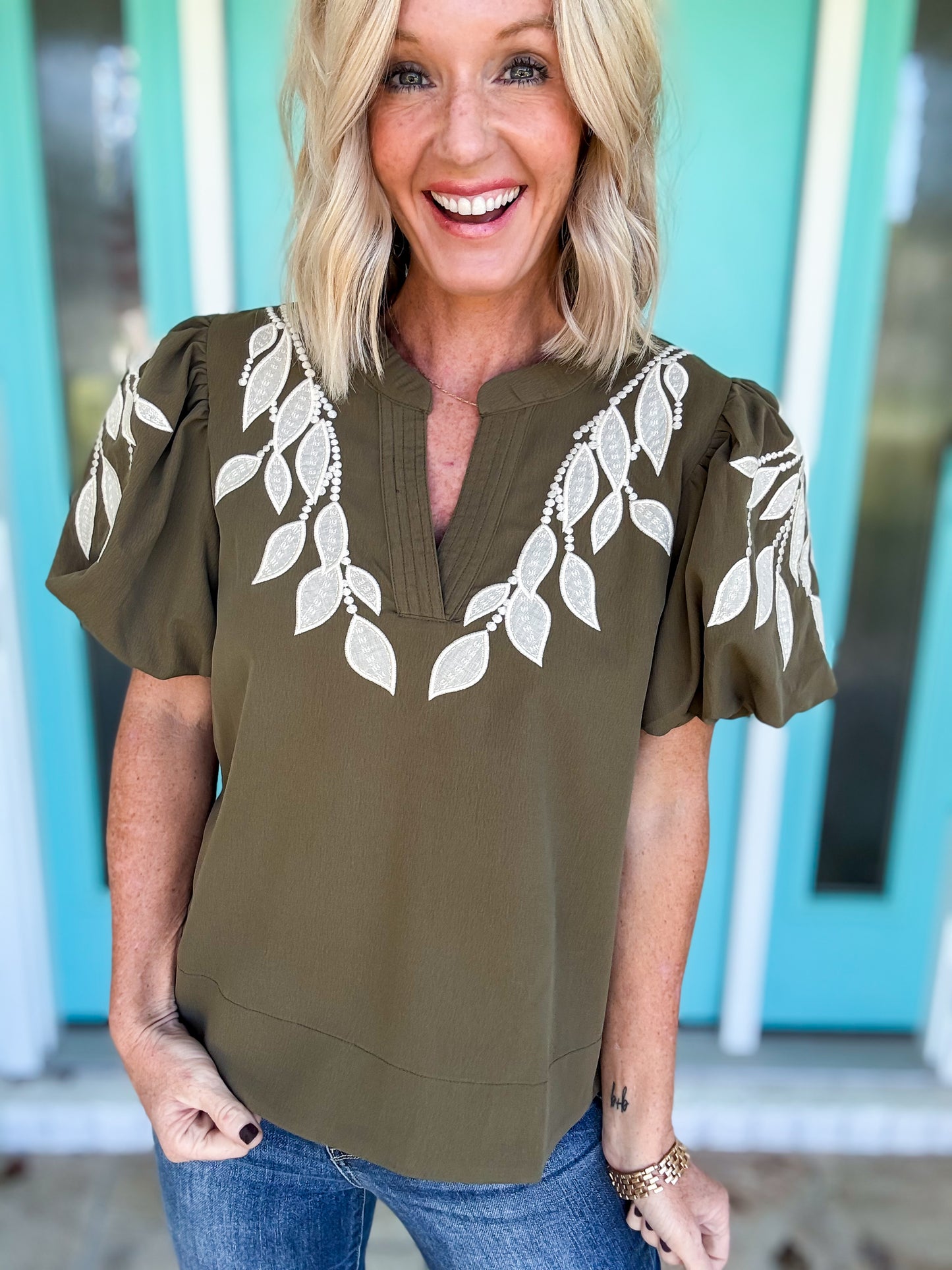 Olive Grove Embroidered Top