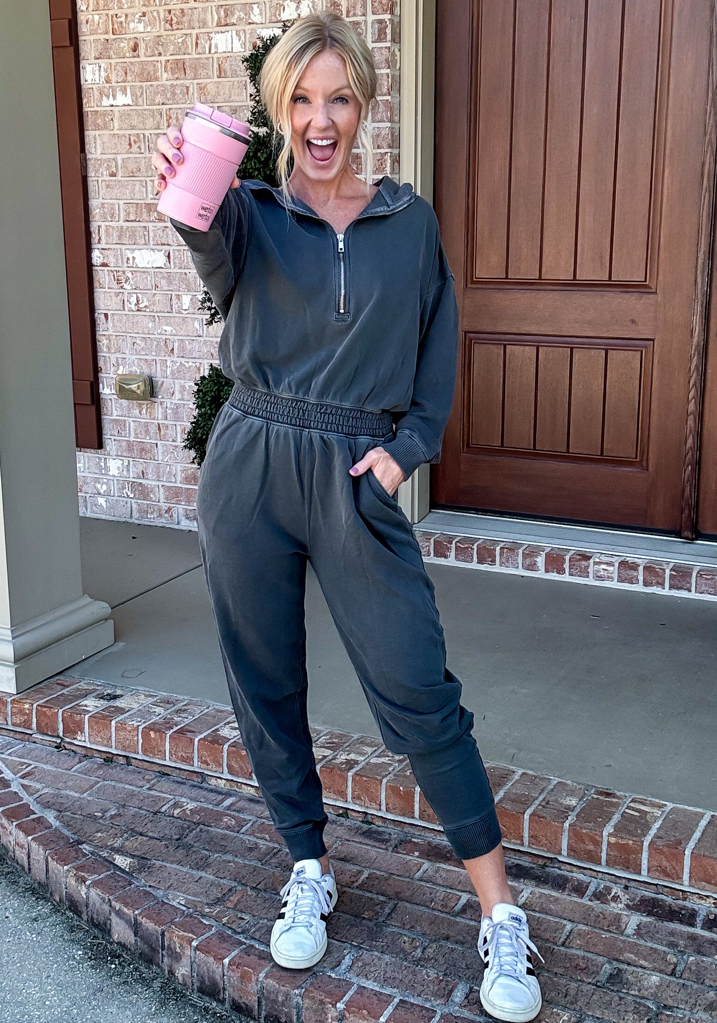 Washed French Terry Jumpsuit -- Charcoal