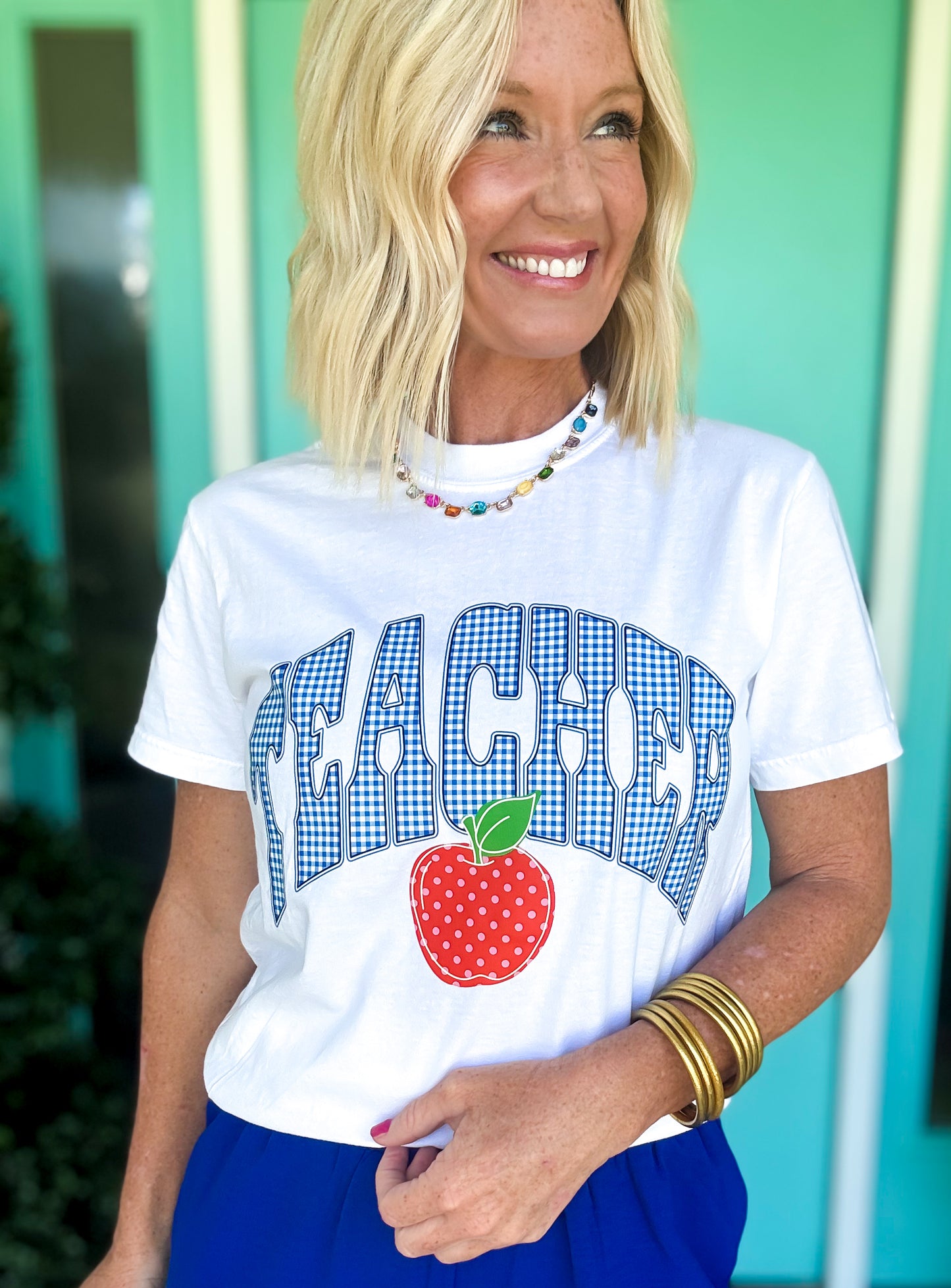 Teacher Gingham Check Tee