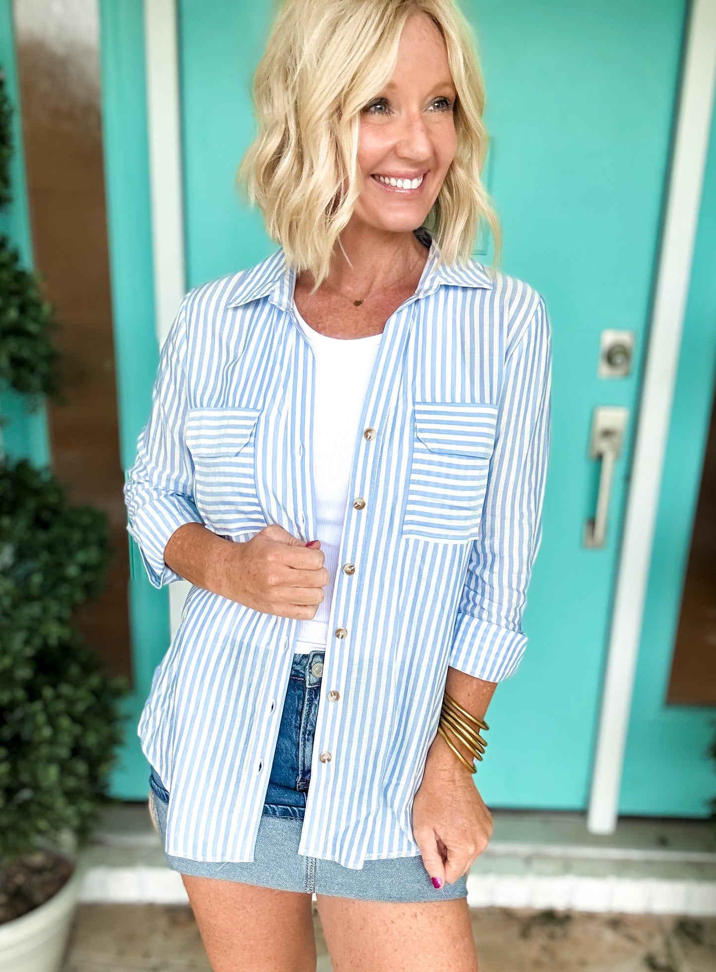 Sutton Striped Button Up Blouse