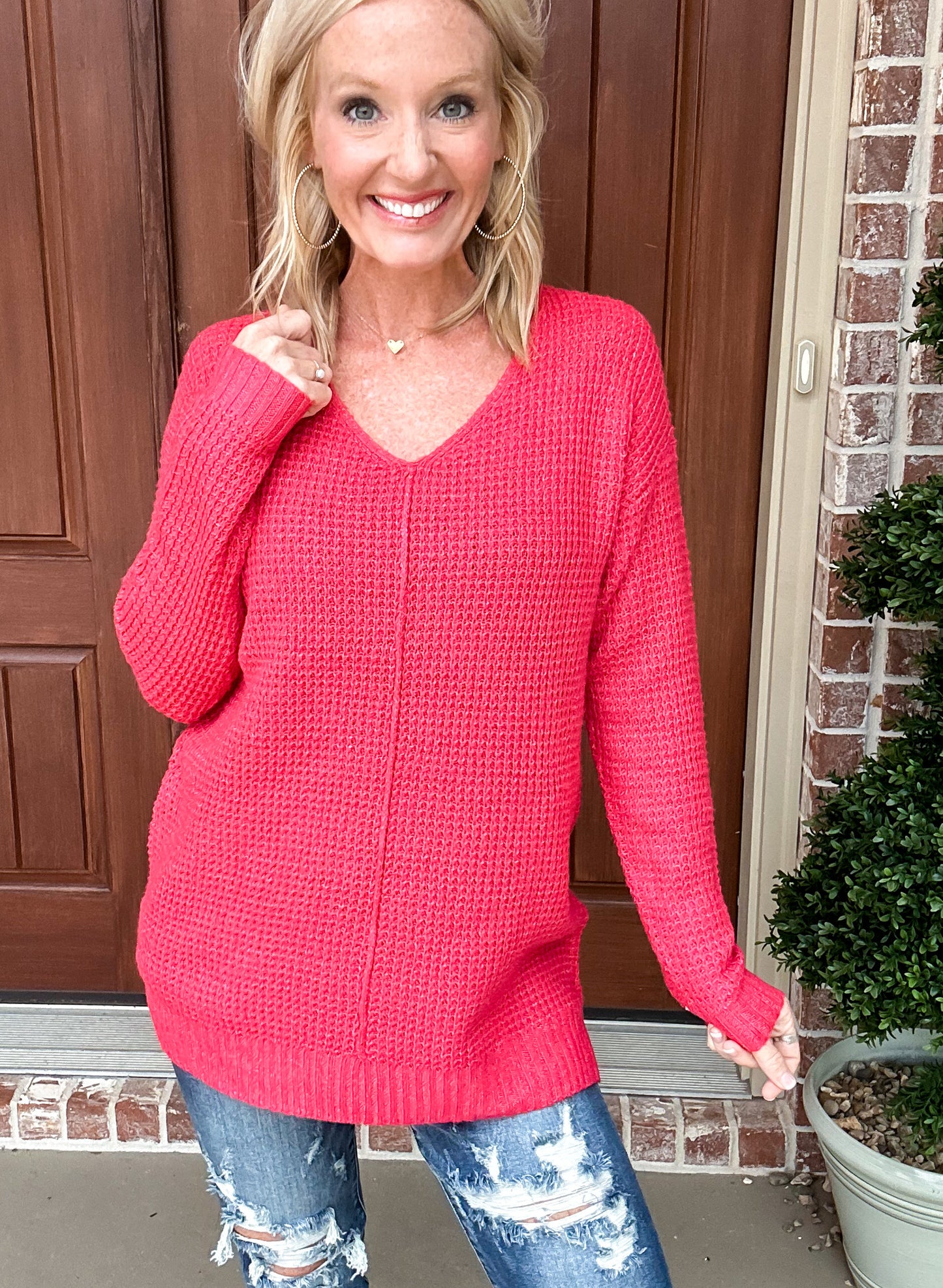 Can't Go Back V Neck Side Slit Pullover