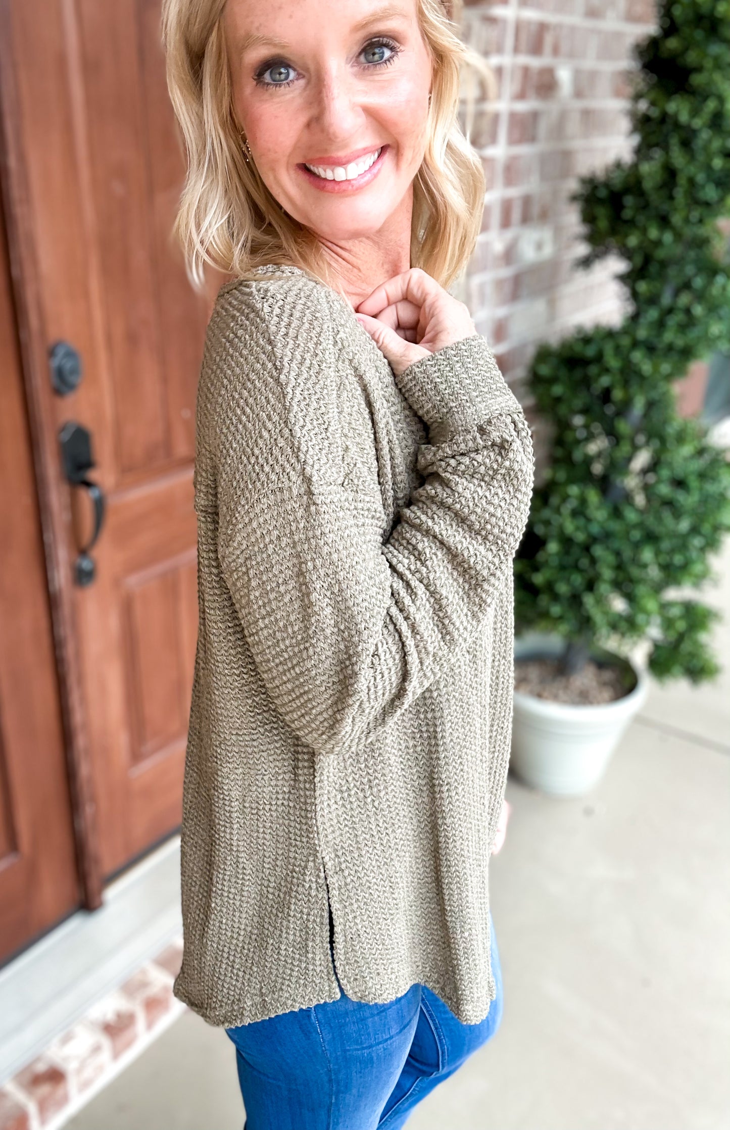 Winnie Waffle Knit One Pocket Top