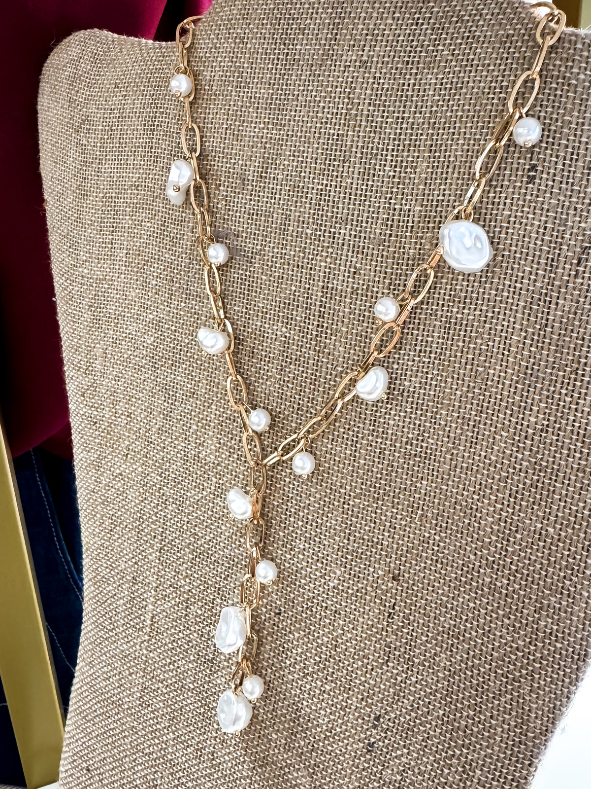 Boho Y Pearl Necklace