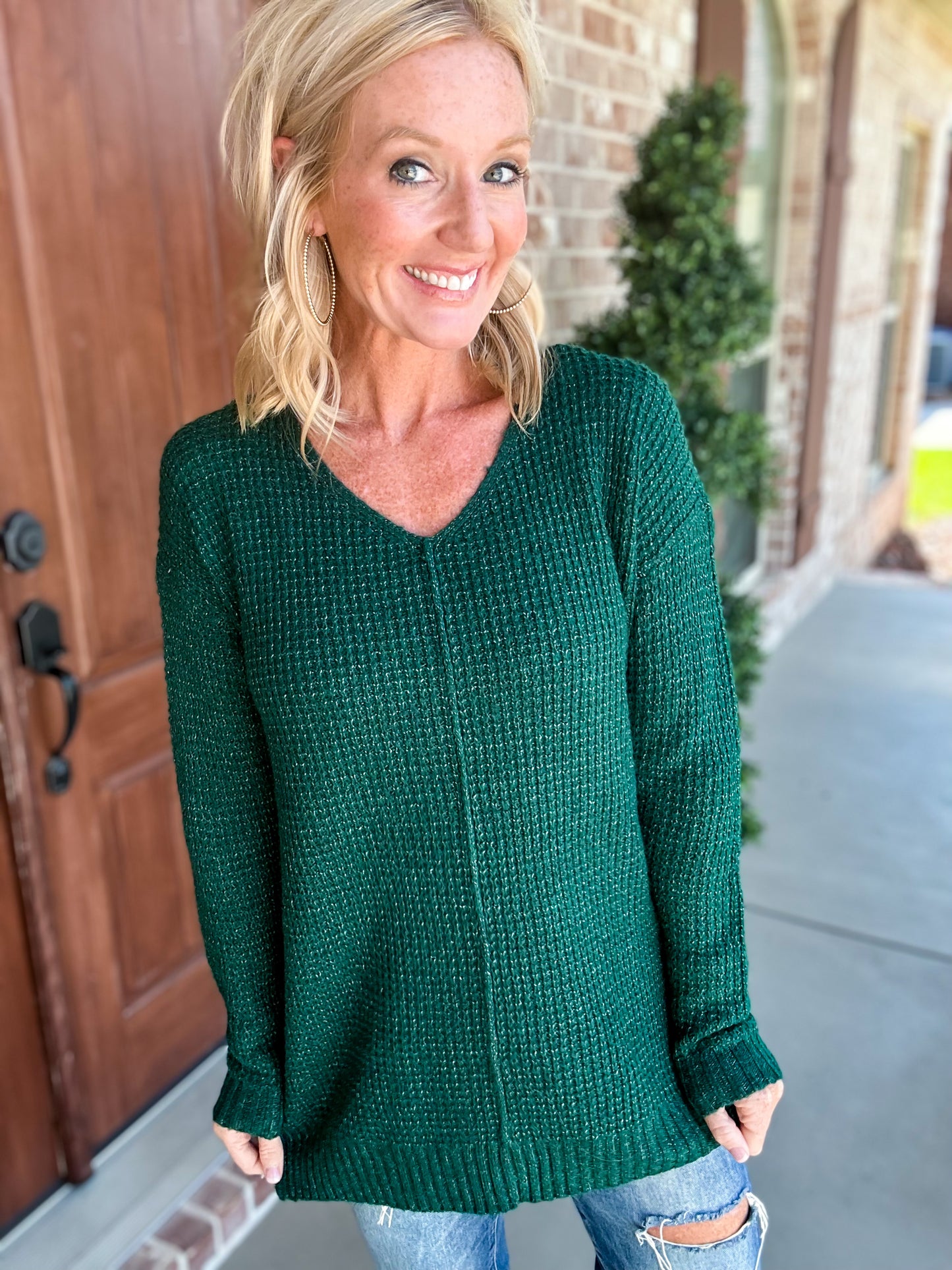 Can't Go Back V Neck Side Slit Pullover