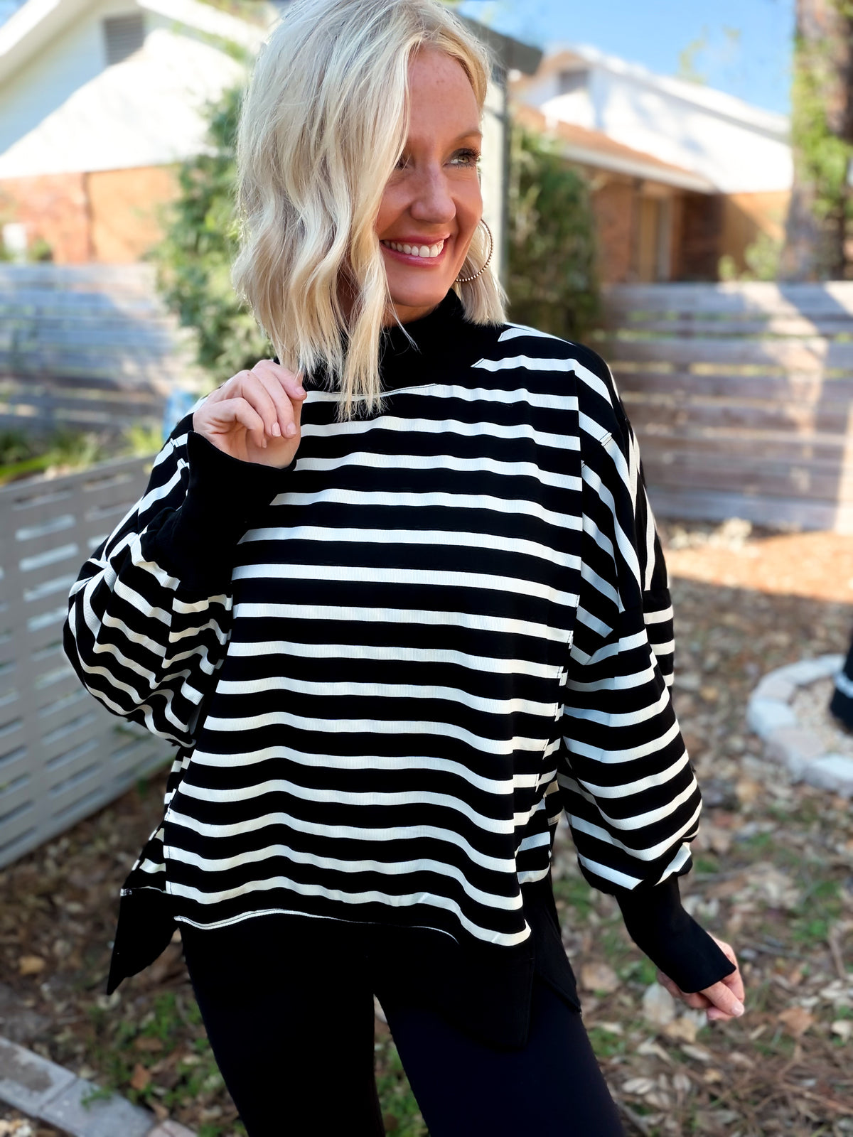 Cool Girl Striped Mock Neck Pullover