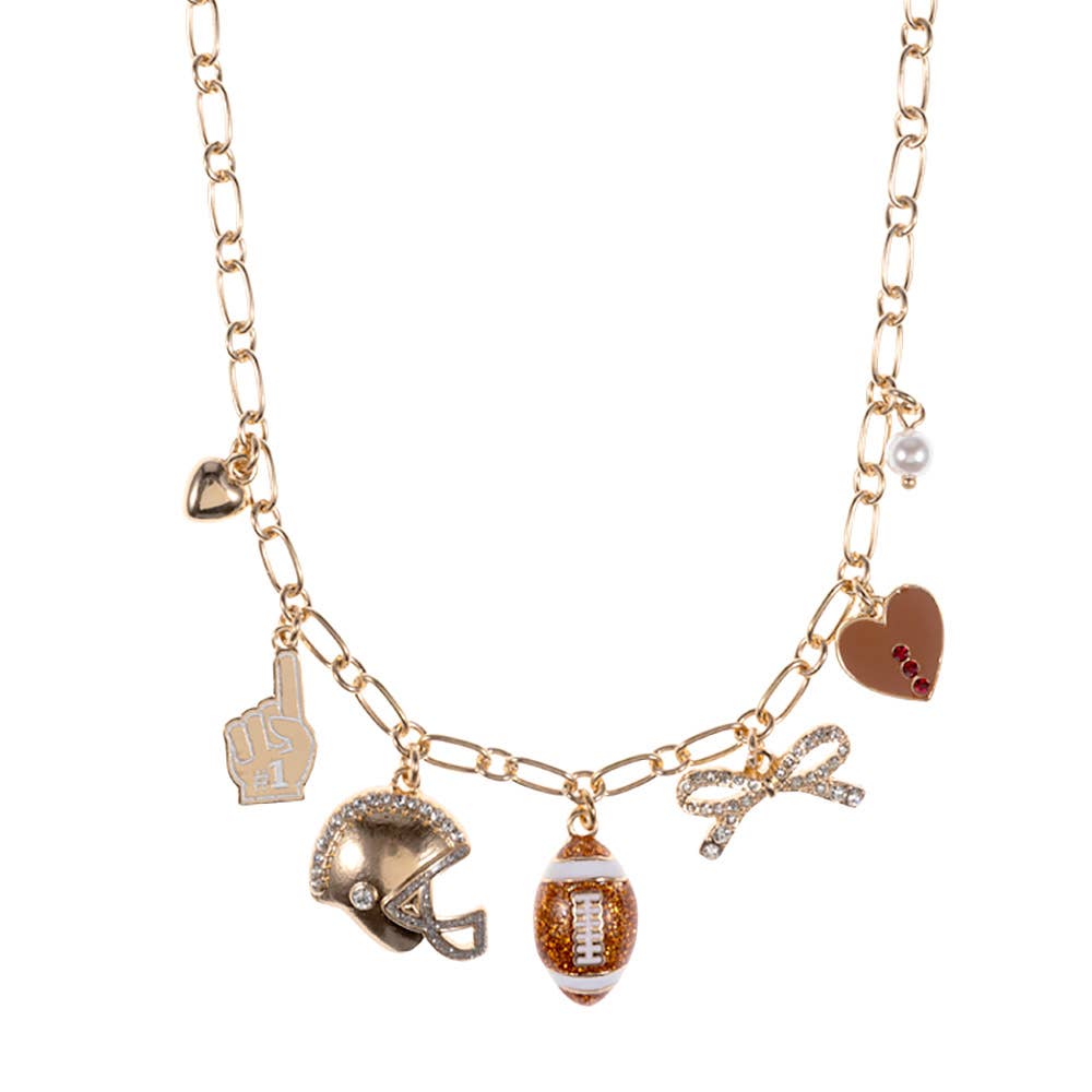 Football Bow Heart Pearl Charm Necklace