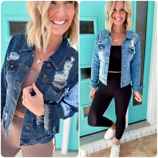 Forever Frayed Stretchy Denim Jacket
