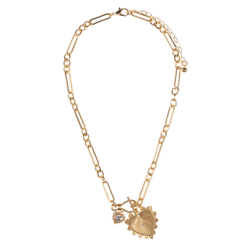 Sunburst Heart with Frozen Toggle Pendant Abstract Chain Necklace