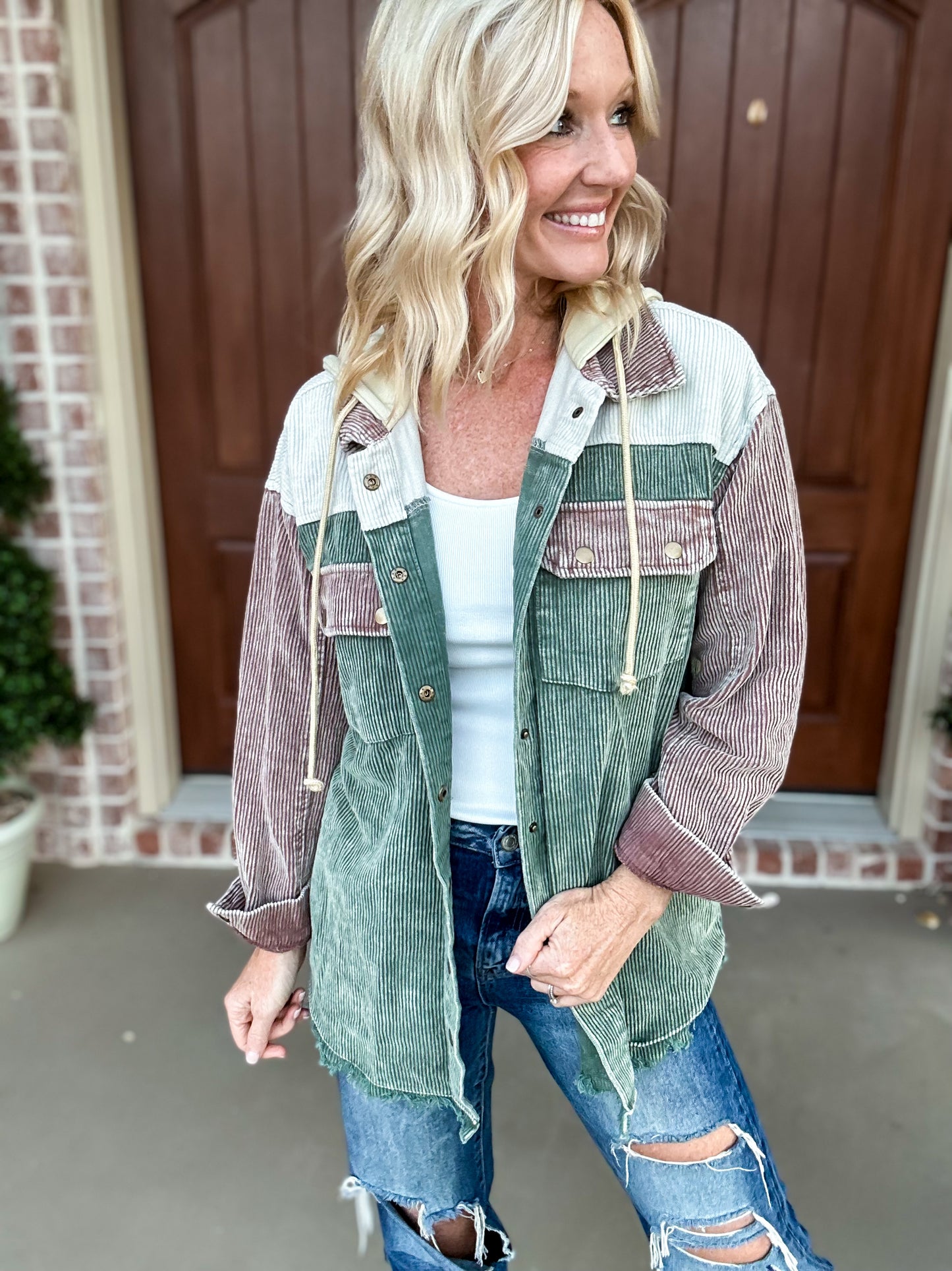 The Gina Color Block Corduroy Shacket
