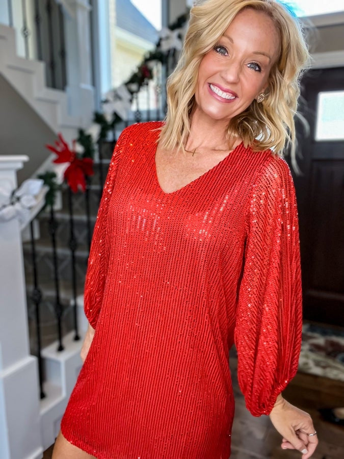 Sequin Bubble Sleeve Dress