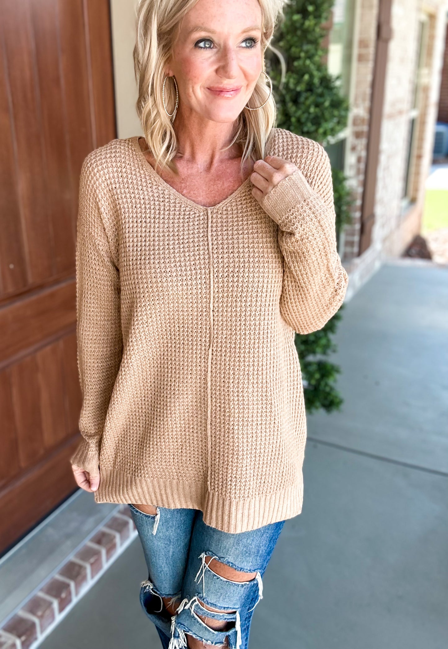 Can't Go Back V Neck Side Slit Pullover