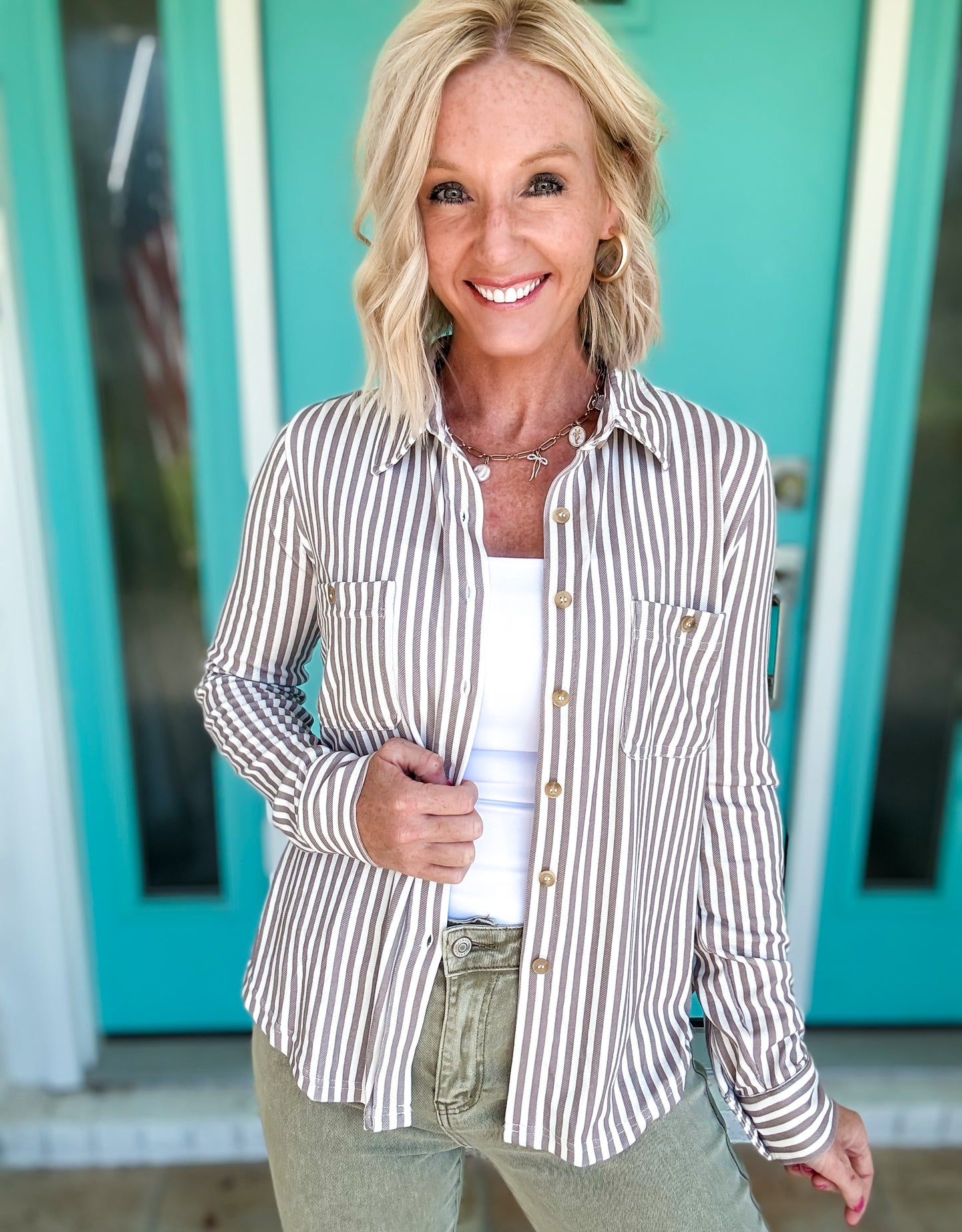 Harvest Stripe STRETCHY Button Up