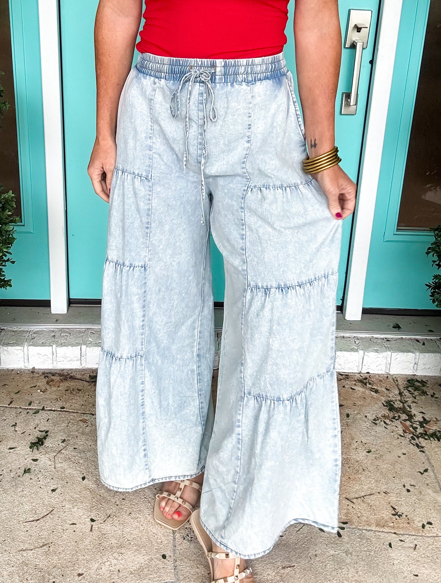 Tiered Chambray Pants