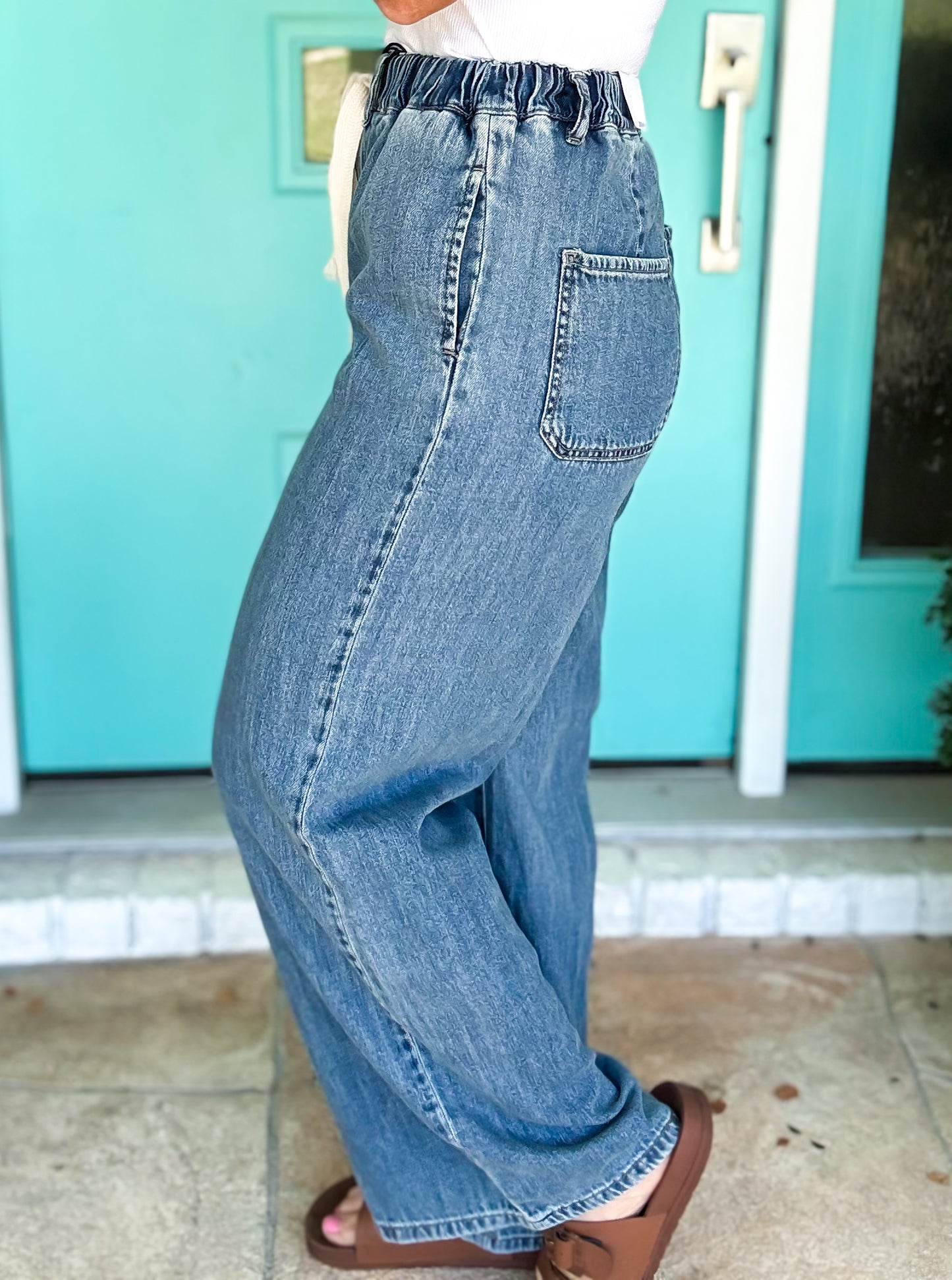 Drawstring Wide Leg Jeans