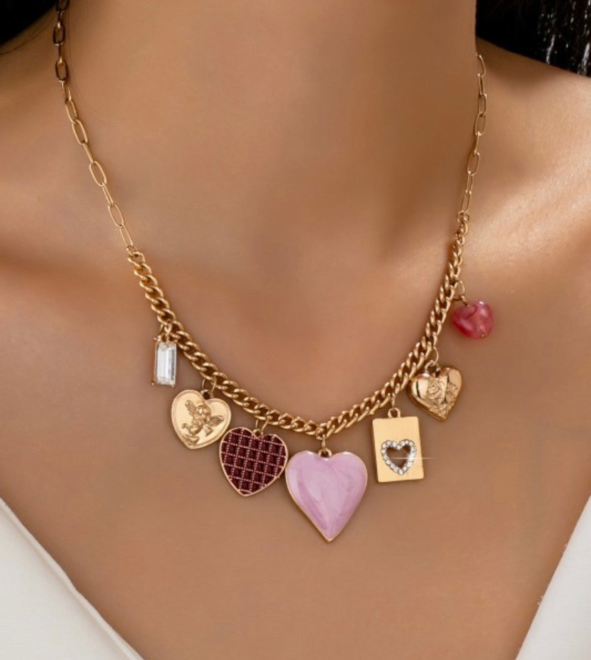 Pink Heart Charm Necklace