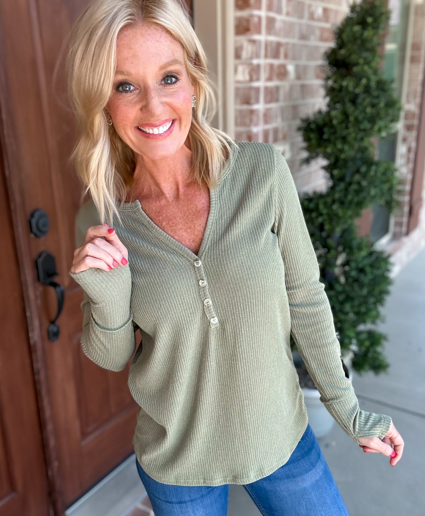 Real Good Ribbed Knit Olive Top