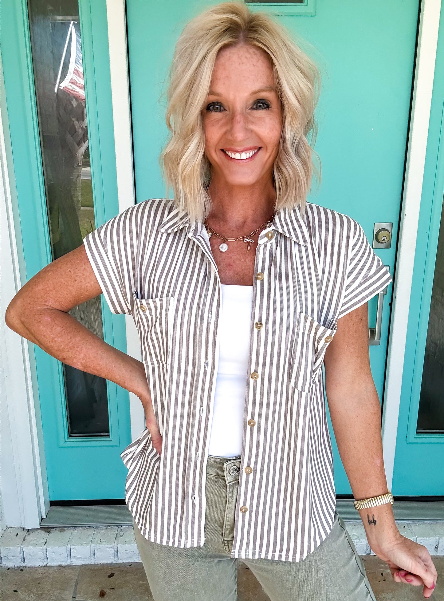 Sand Stoned Stretchy Button Up