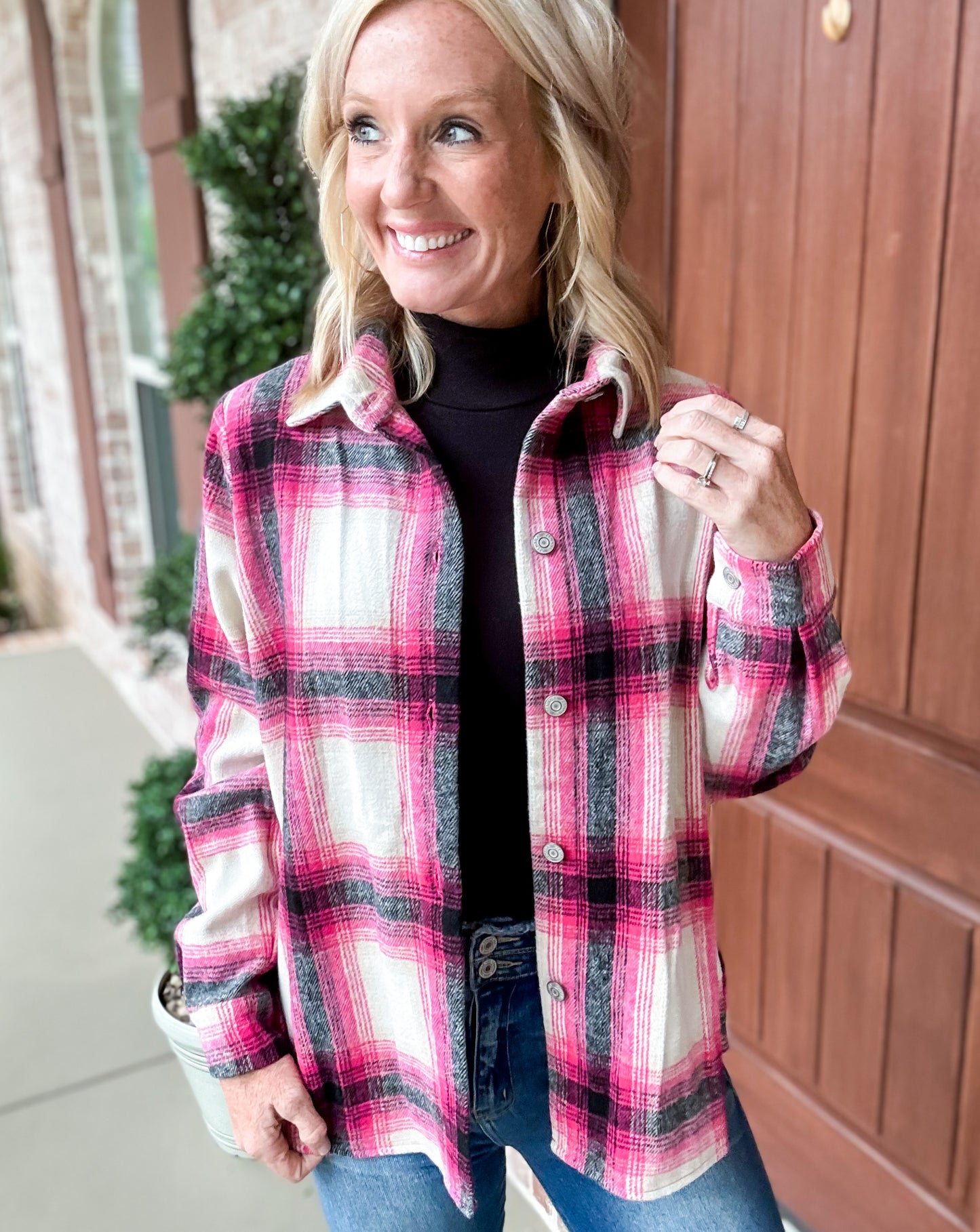 Pops of Pink Plaid Jacket