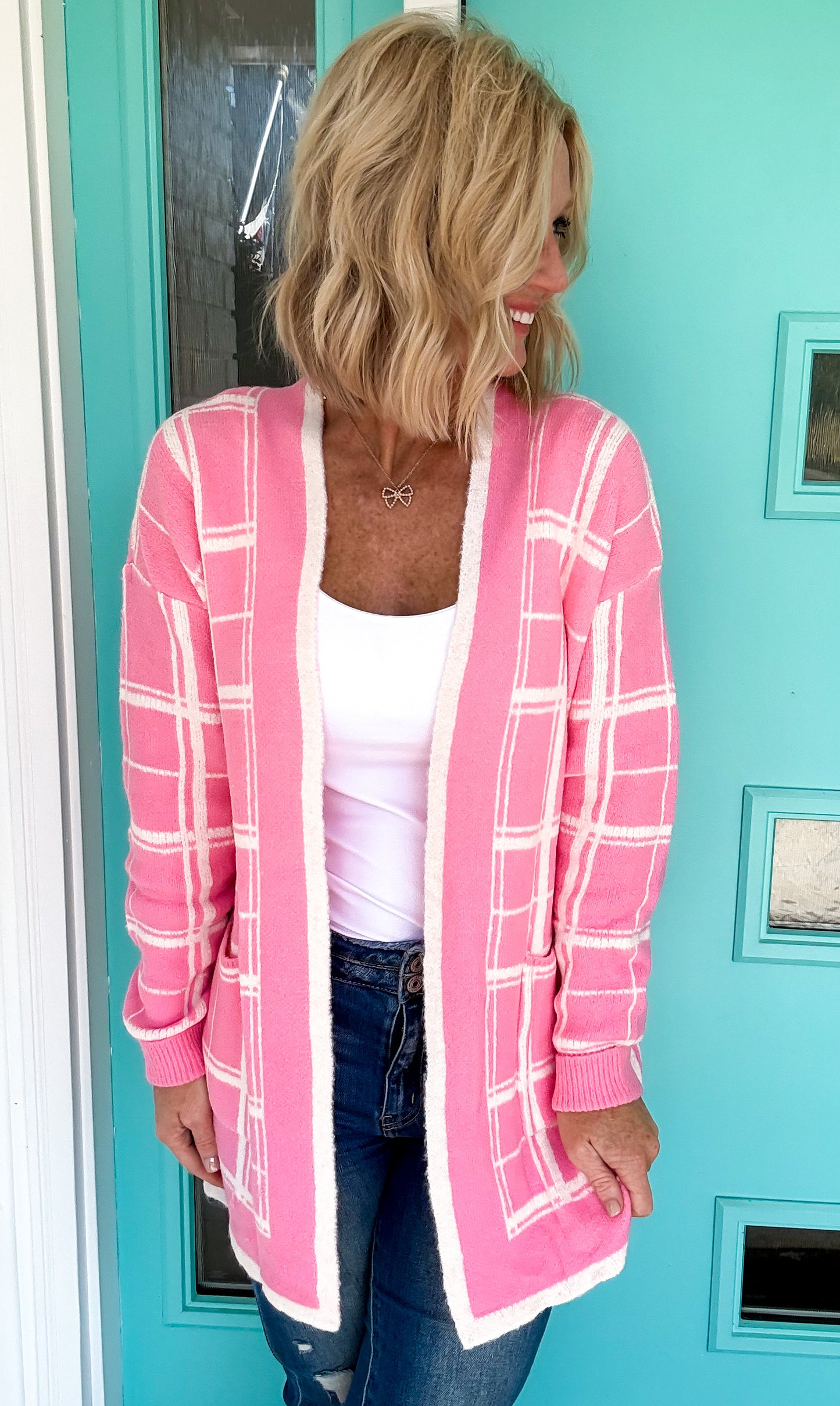 Pretty in Plaid Pink Cardigan