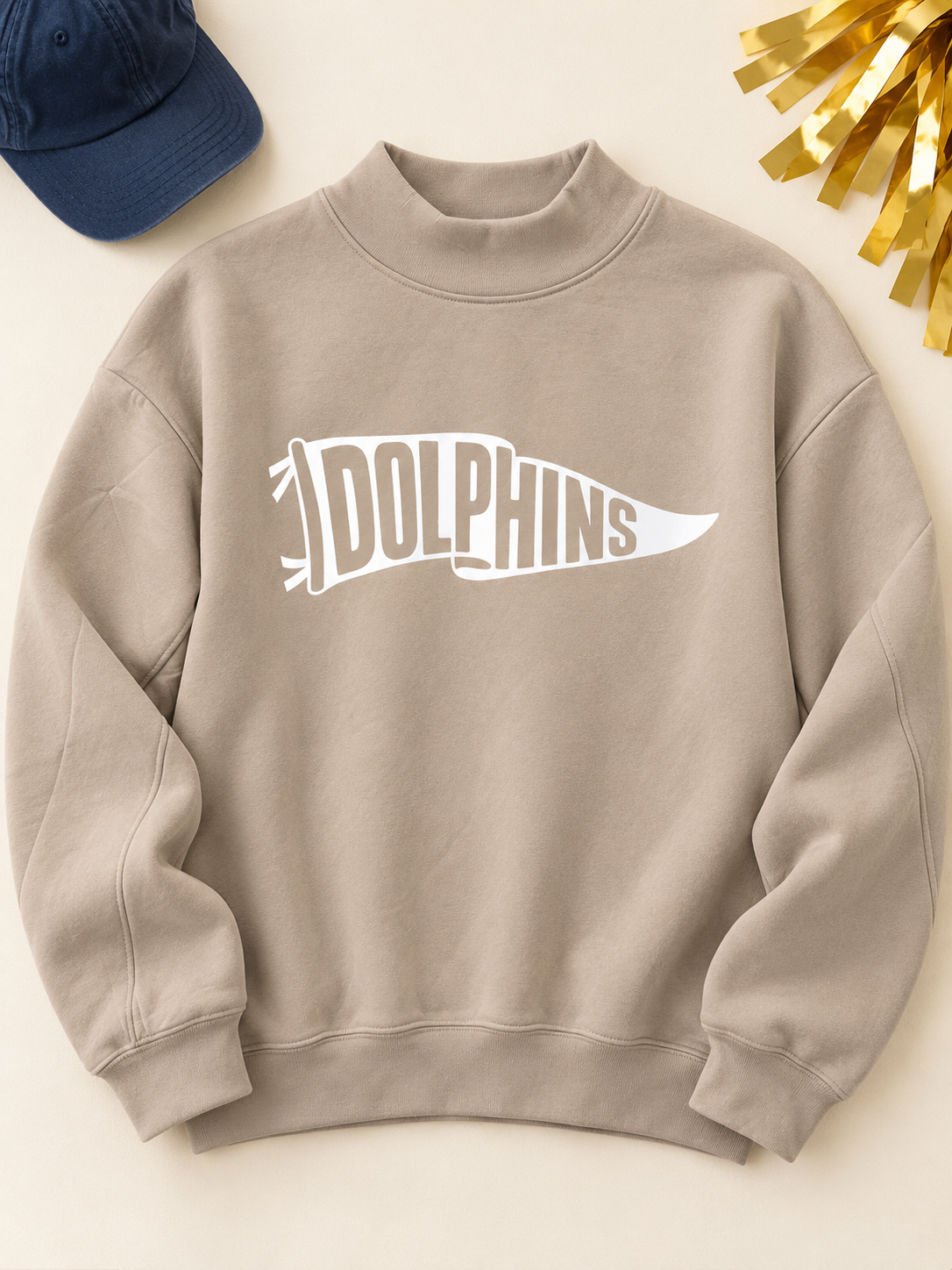 Dolphins Pennant Mocha Mock Neck Scuba Pullover