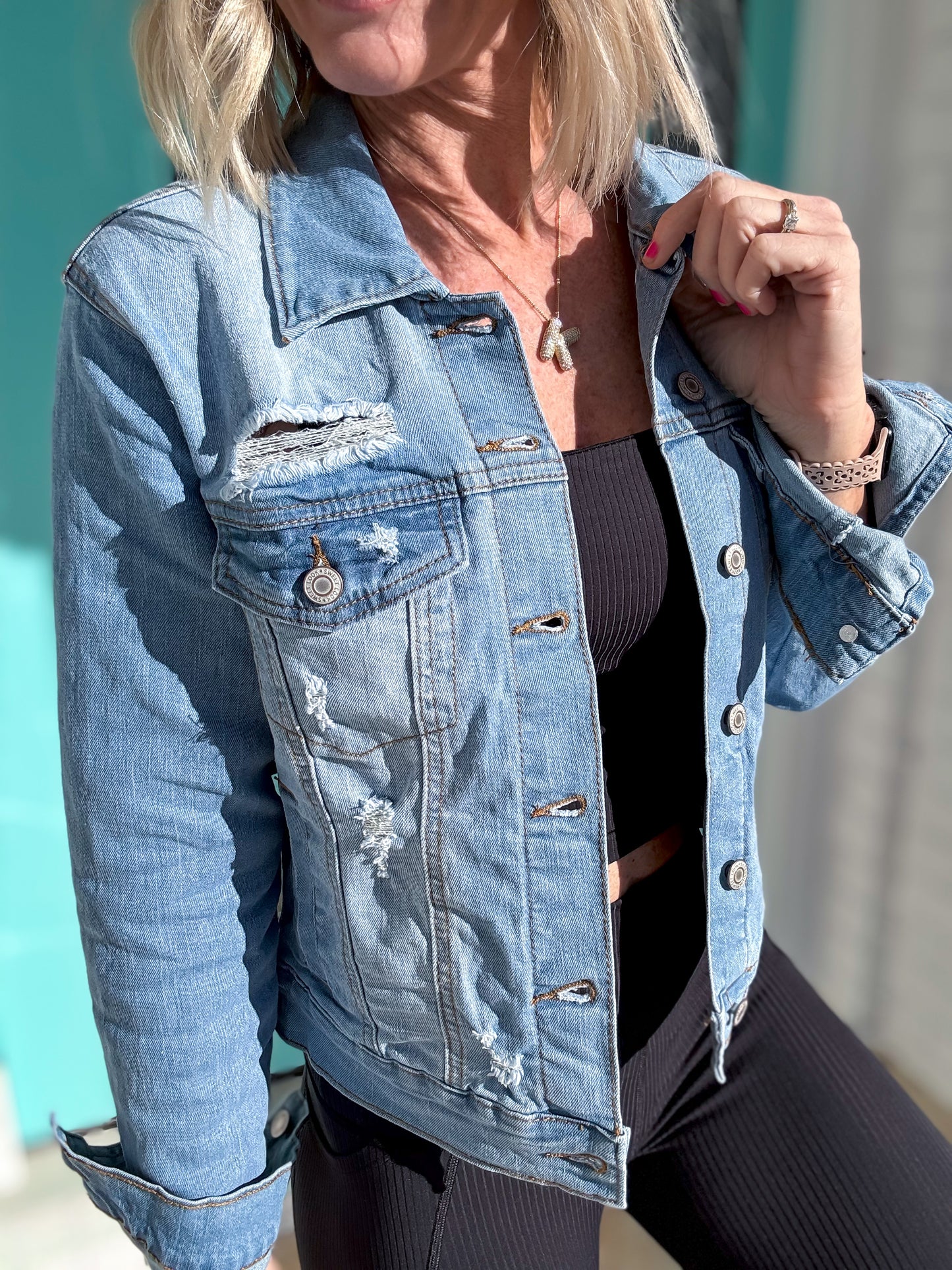 Forever Frayed Stretchy Denim Jacket