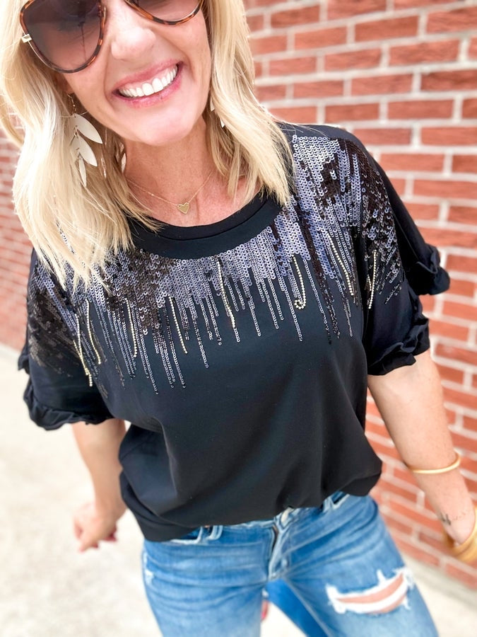 Surprise Sequin Black Top