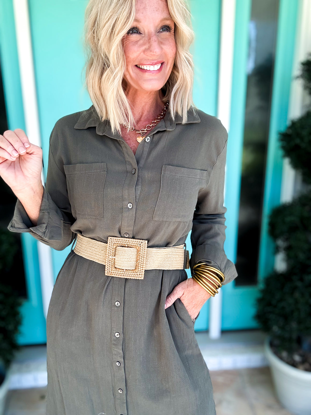 Belted Olive Dress