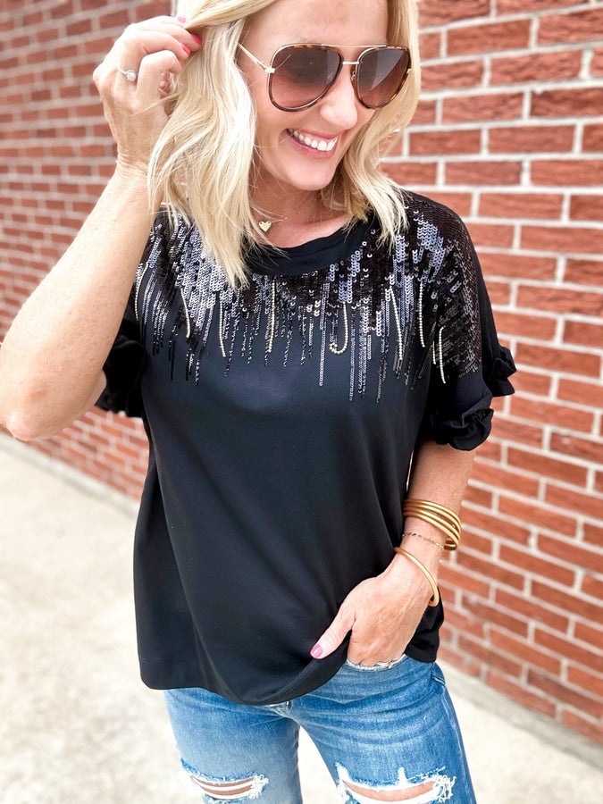 Surprise Sequin Black Top