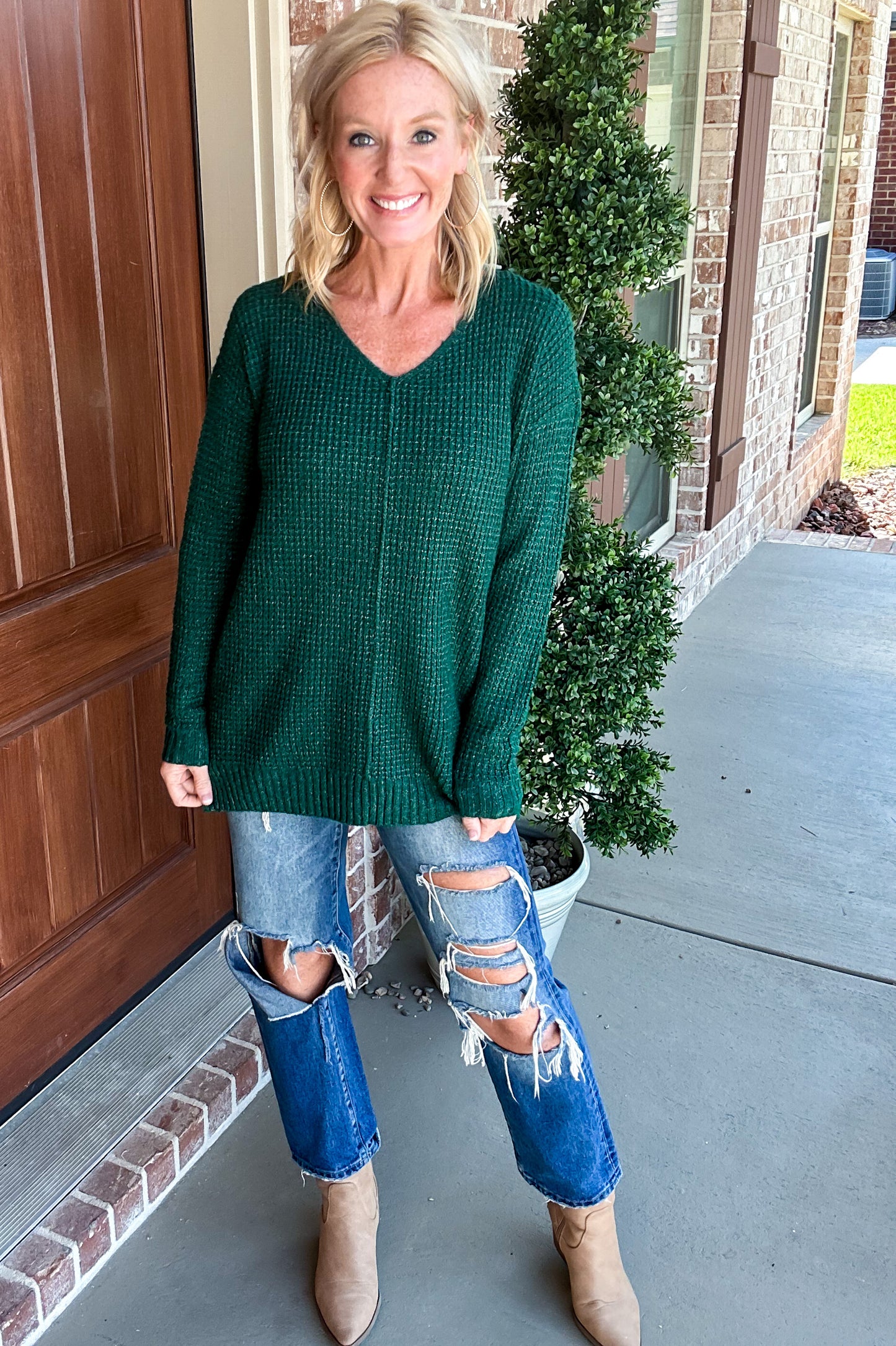 Can't Go Back V Neck Side Slit Pullover