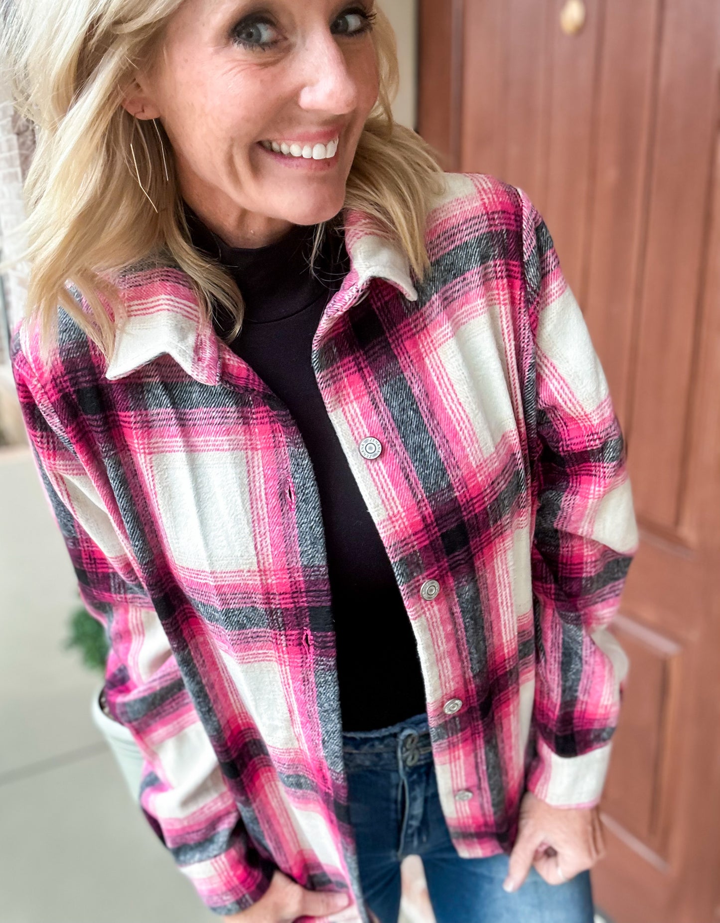 Pops of Pink Plaid Jacket