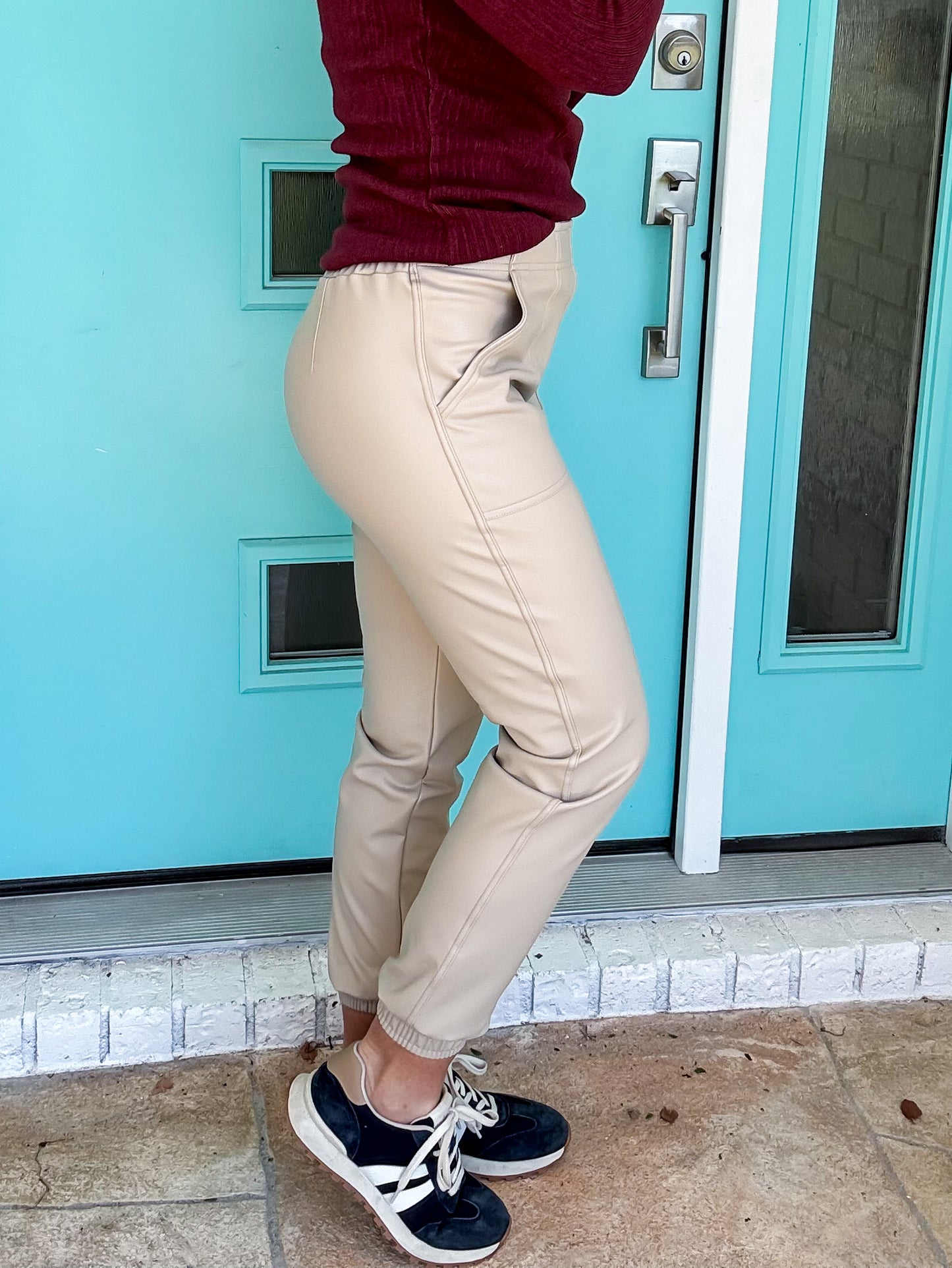 Vegan Leather Joggers -- Taupe