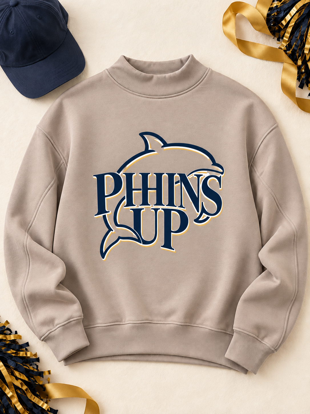 Phins Up Distressed Mocha Mock Neck Scuba Pullover