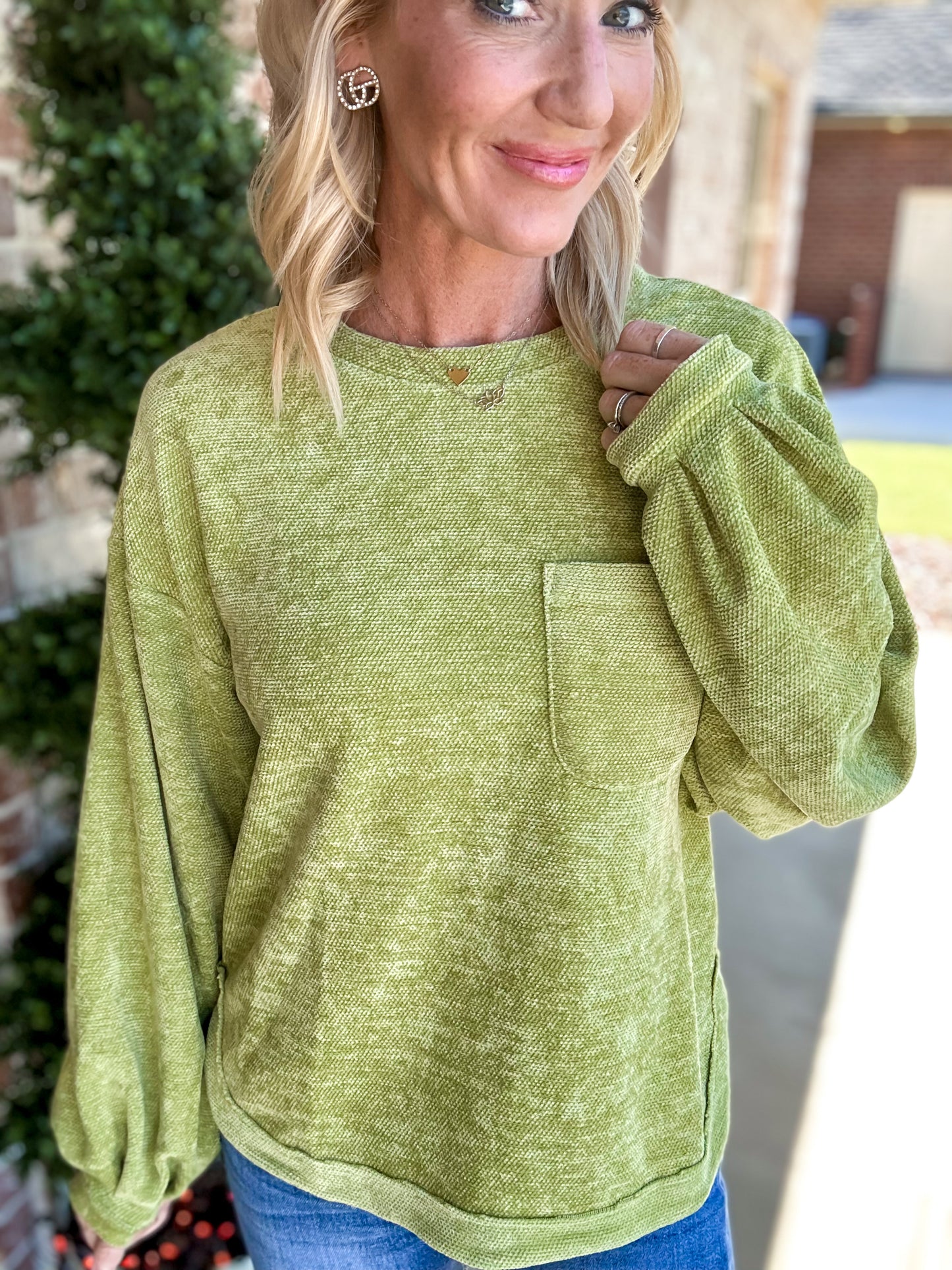 Pleated Puff Sleeve Textured Soft Knit Top