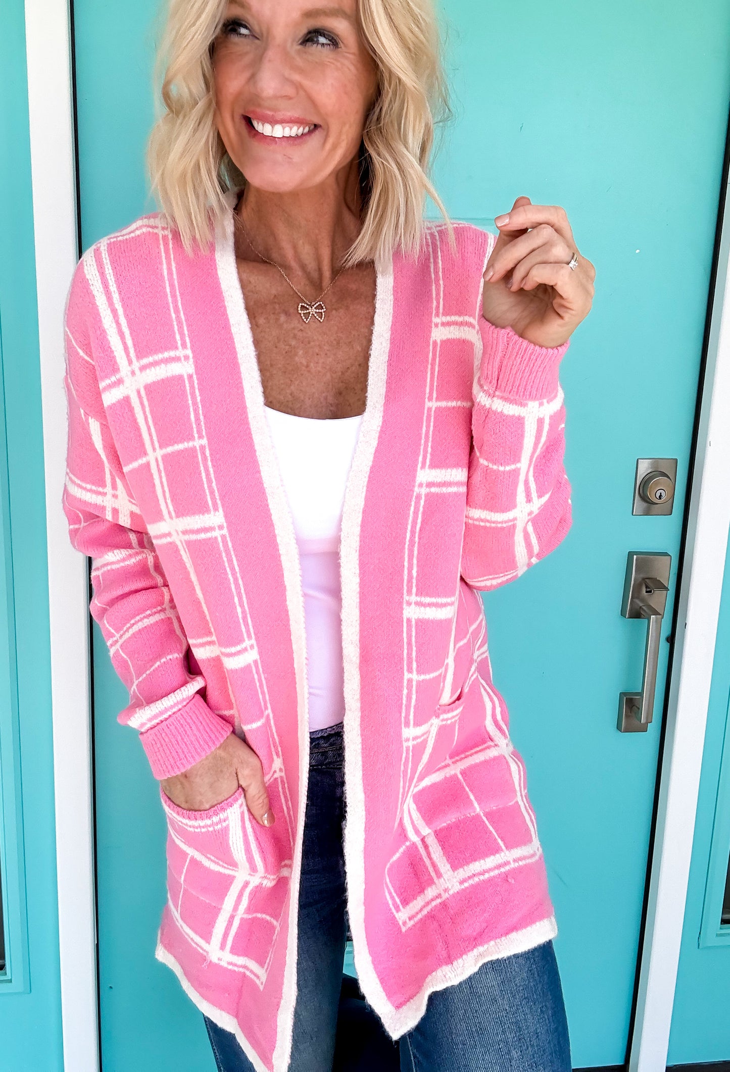 Pretty in Plaid Pink Cardigan