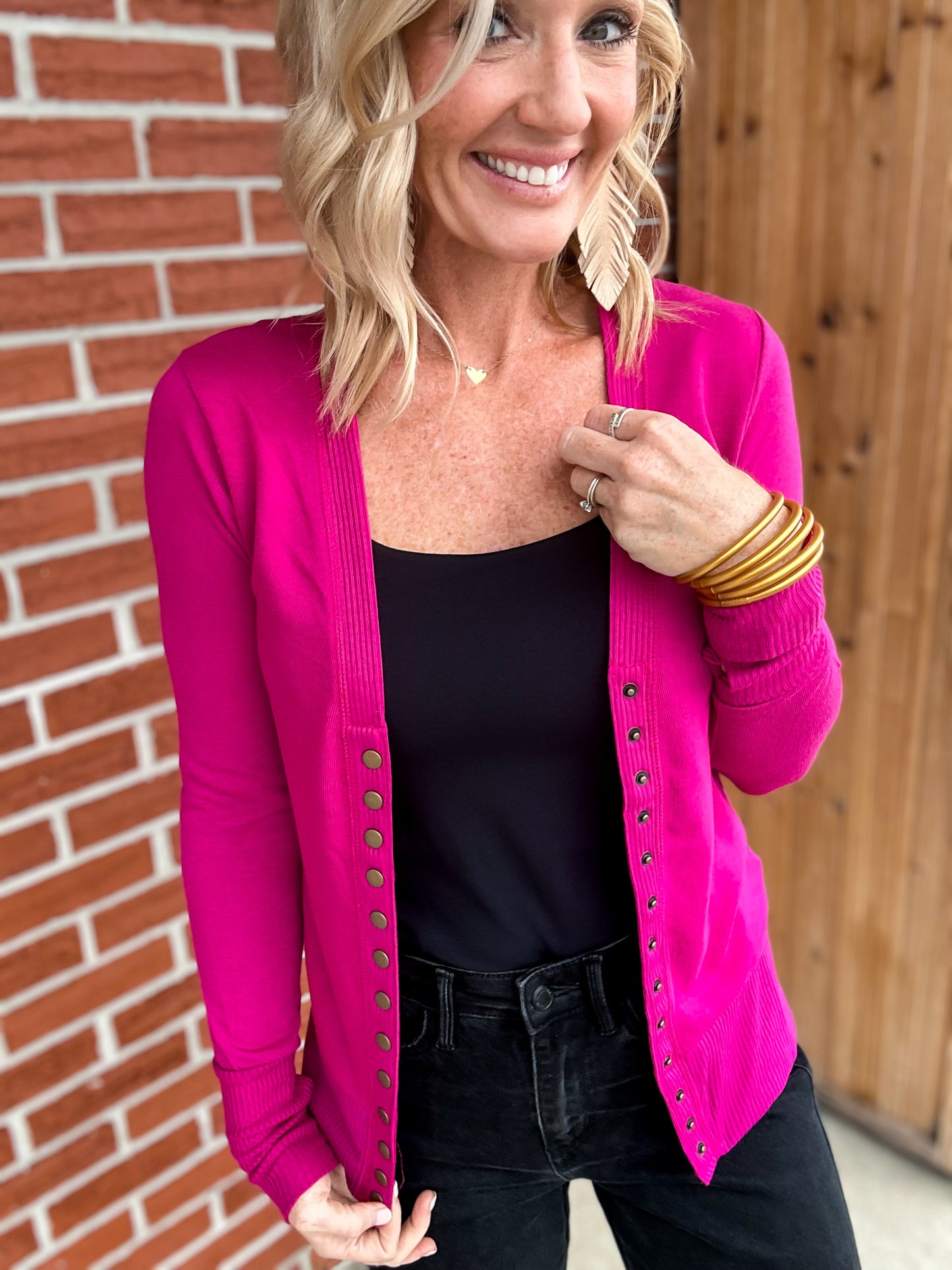 Magenta Button Sweater Cardigan