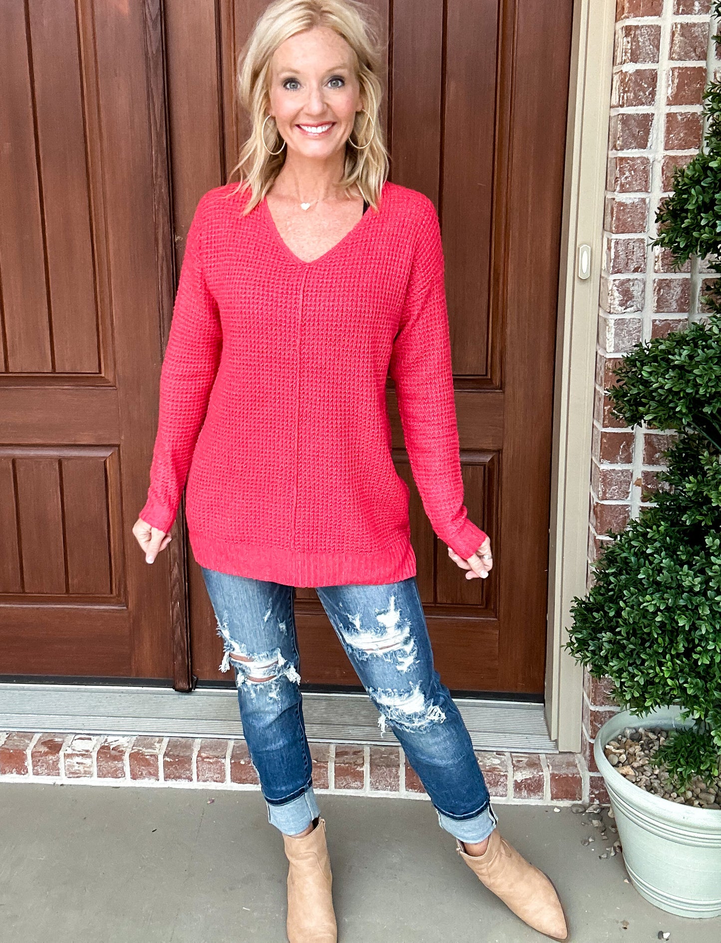 Can't Go Back V Neck Side Slit Pullover