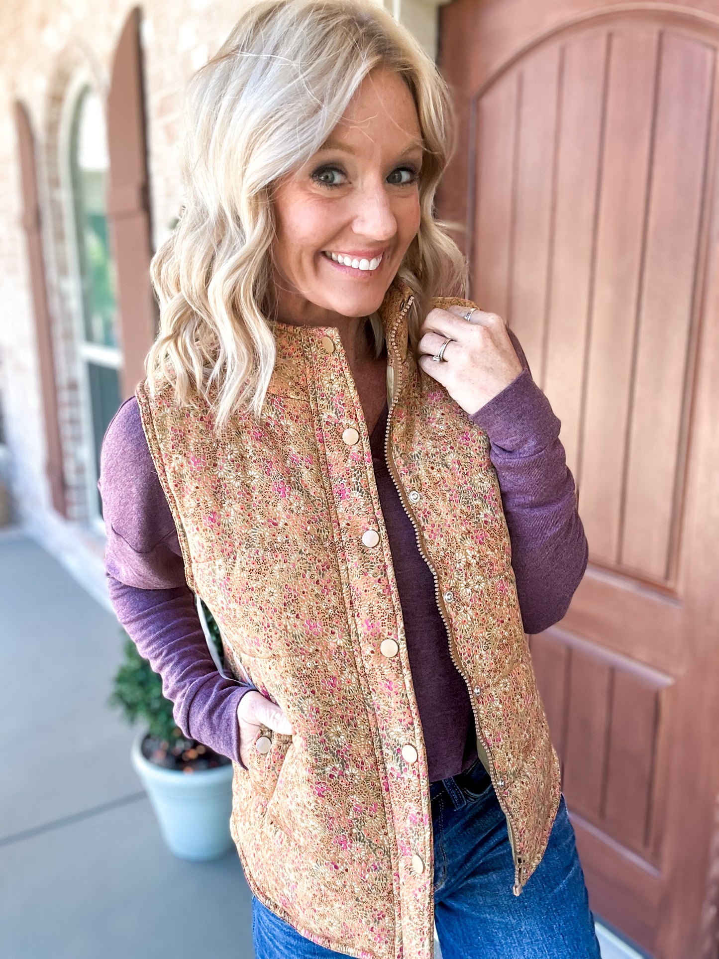 Fantasy Floral Print Padded Vest