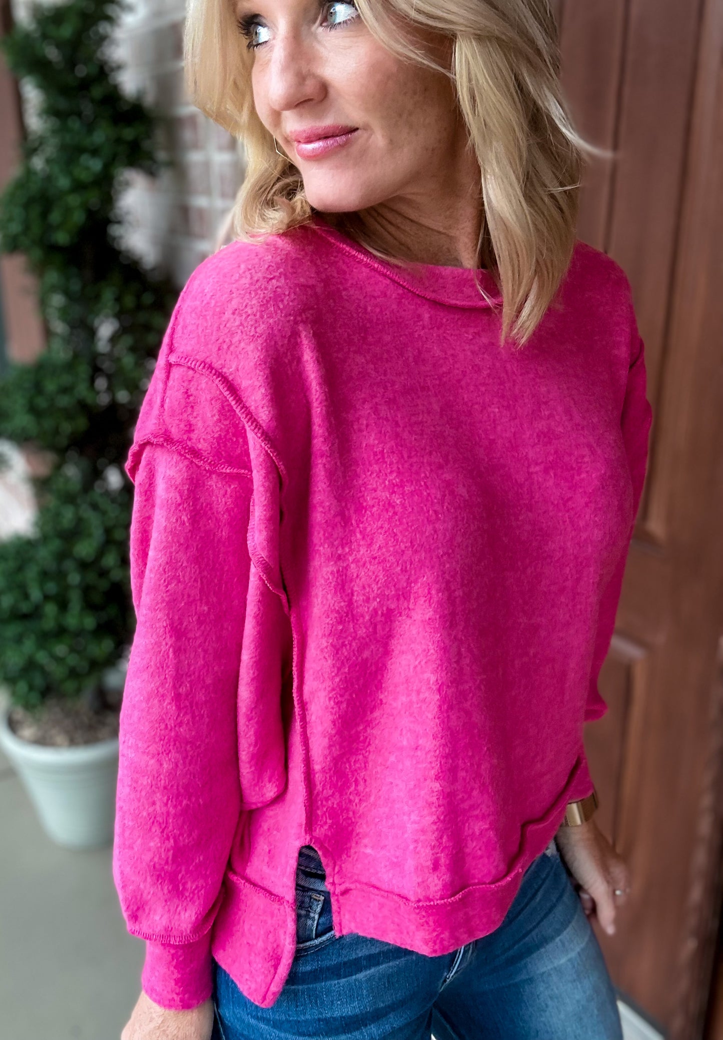 BOXY SOFT Cropped Side Slit Pullover