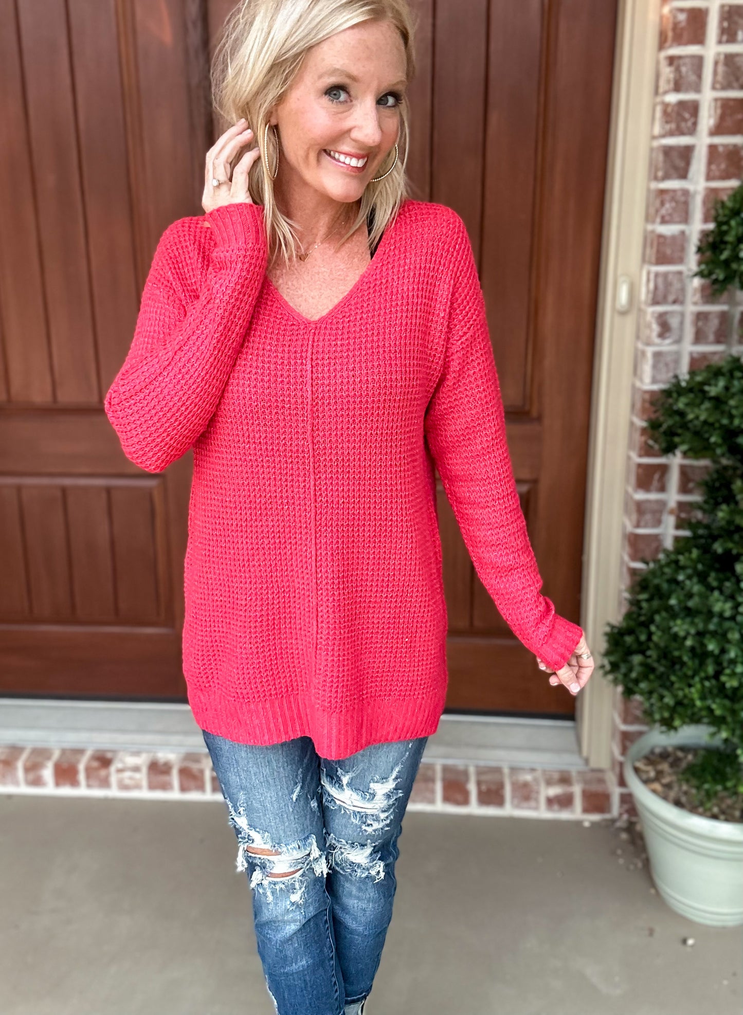 Can't Go Back V Neck Side Slit Pullover