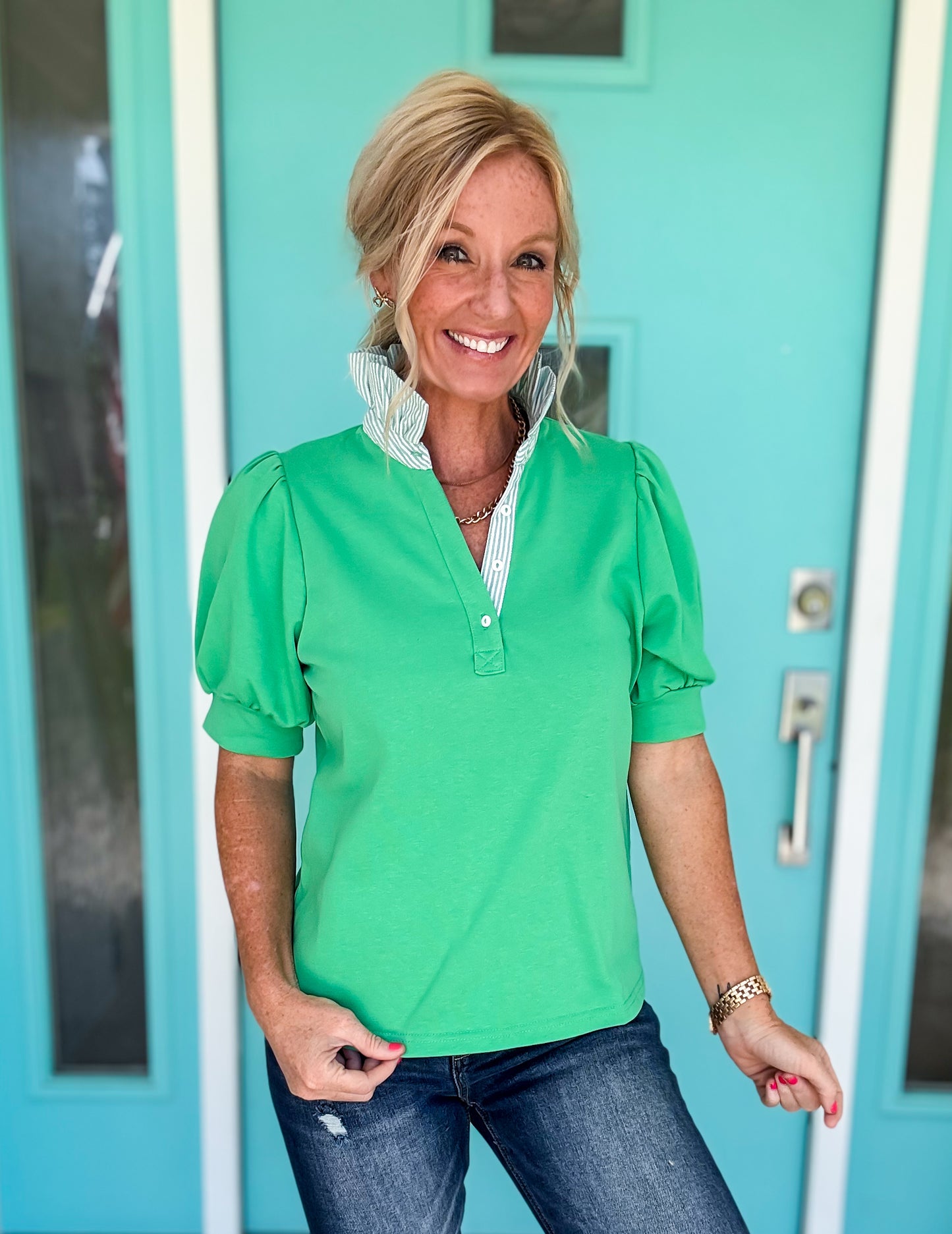 Preppy Puff Sleeve Polo
