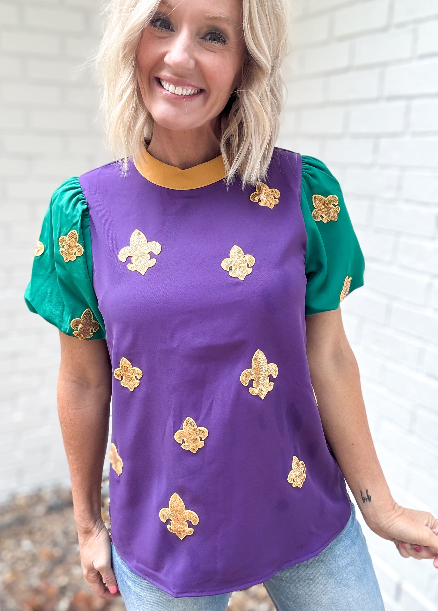 Sequin Fleur de Lis Mardi Gras Top