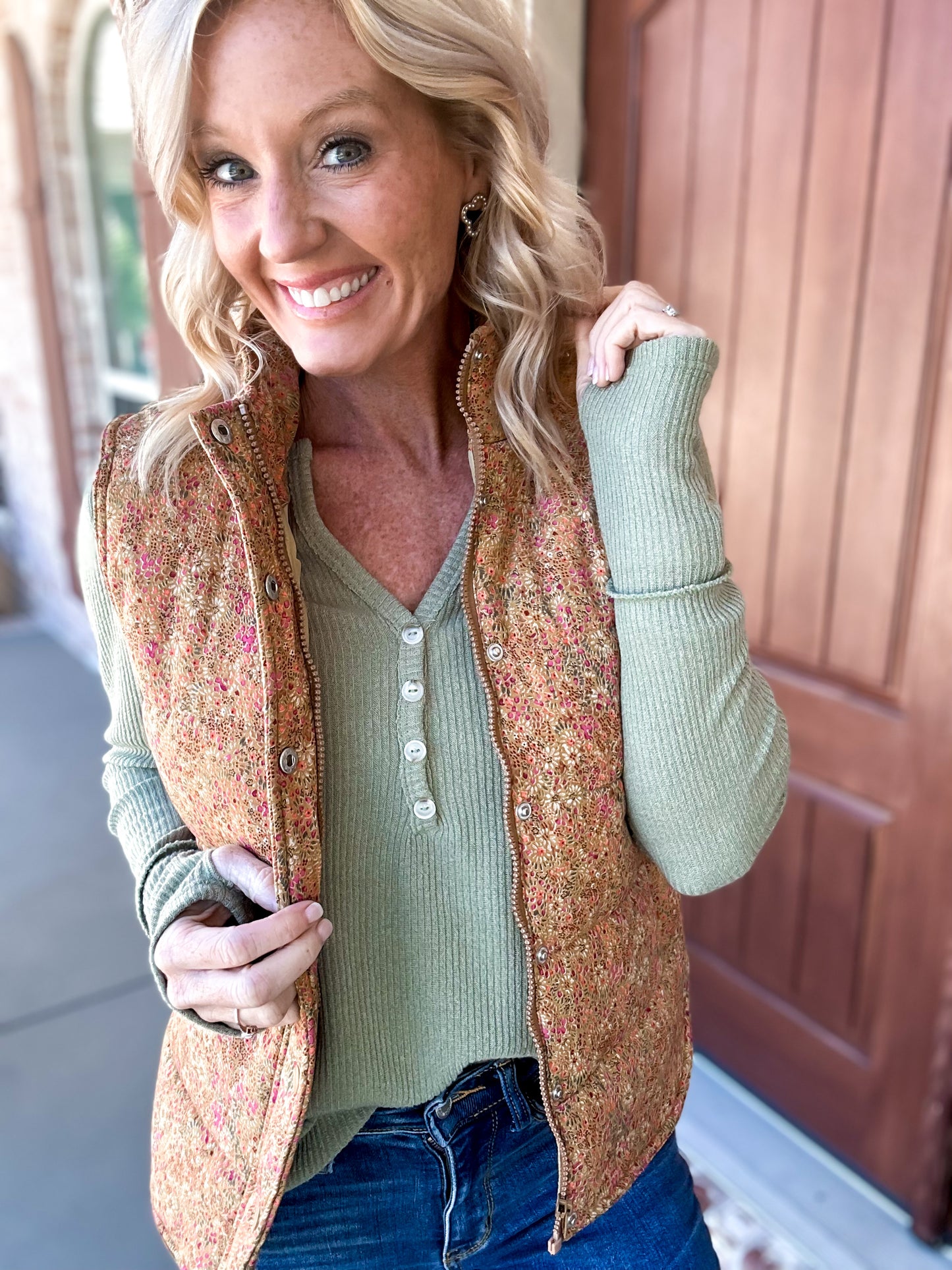 Fantasy Floral Print Padded Vest