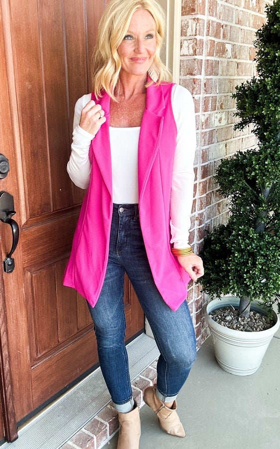 Don't Wanna Be Alone Tonight Pink Crepe Vest