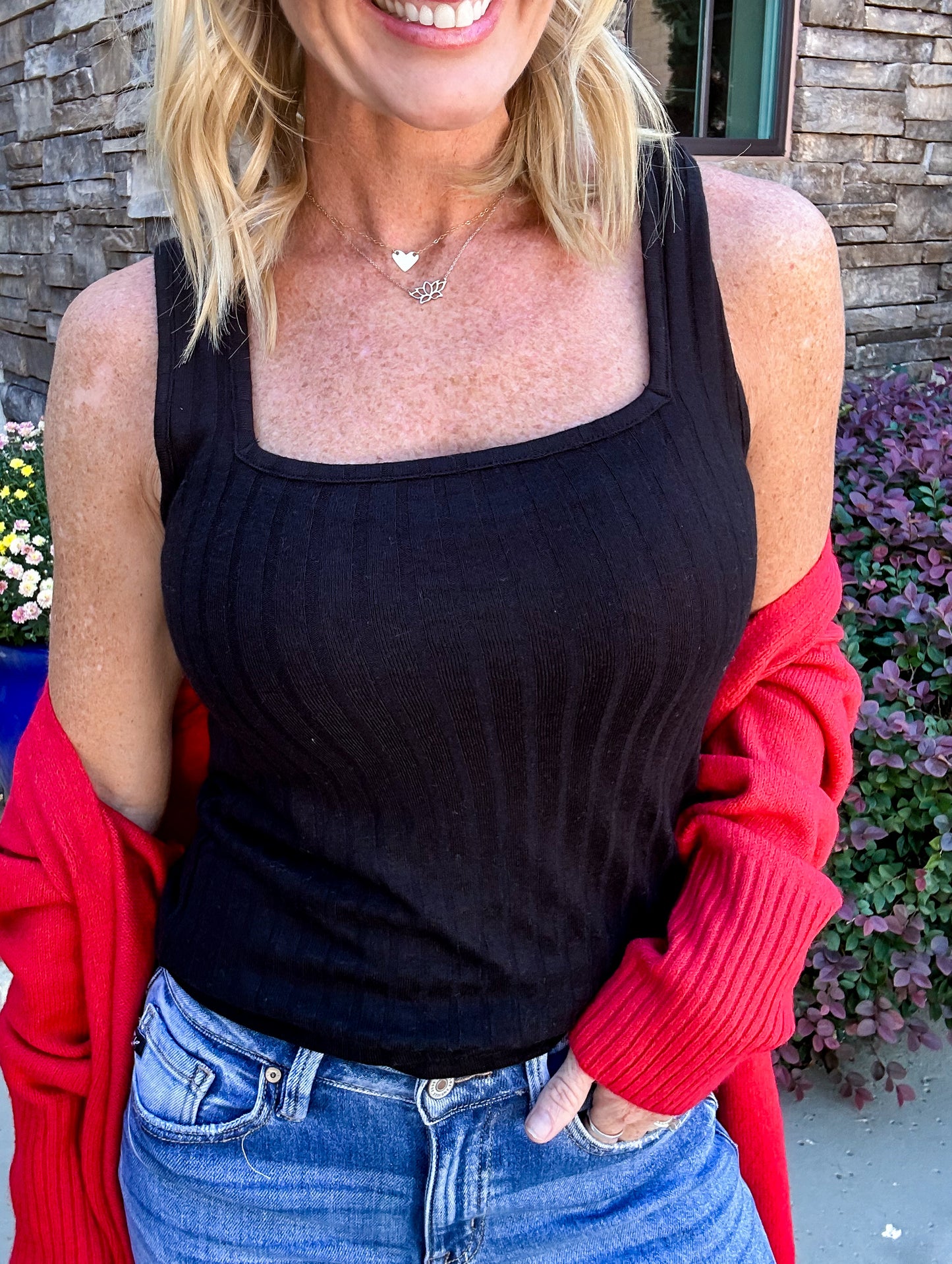 Ribbed Square Neck Sleeveless Tank