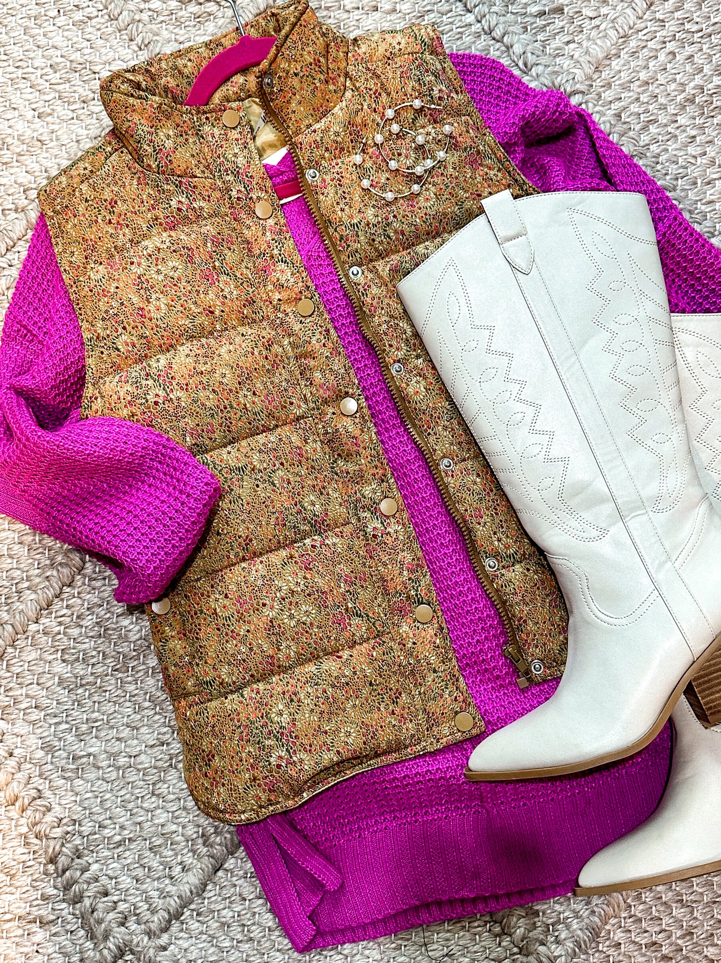 Fantasy Floral Print Padded Vest